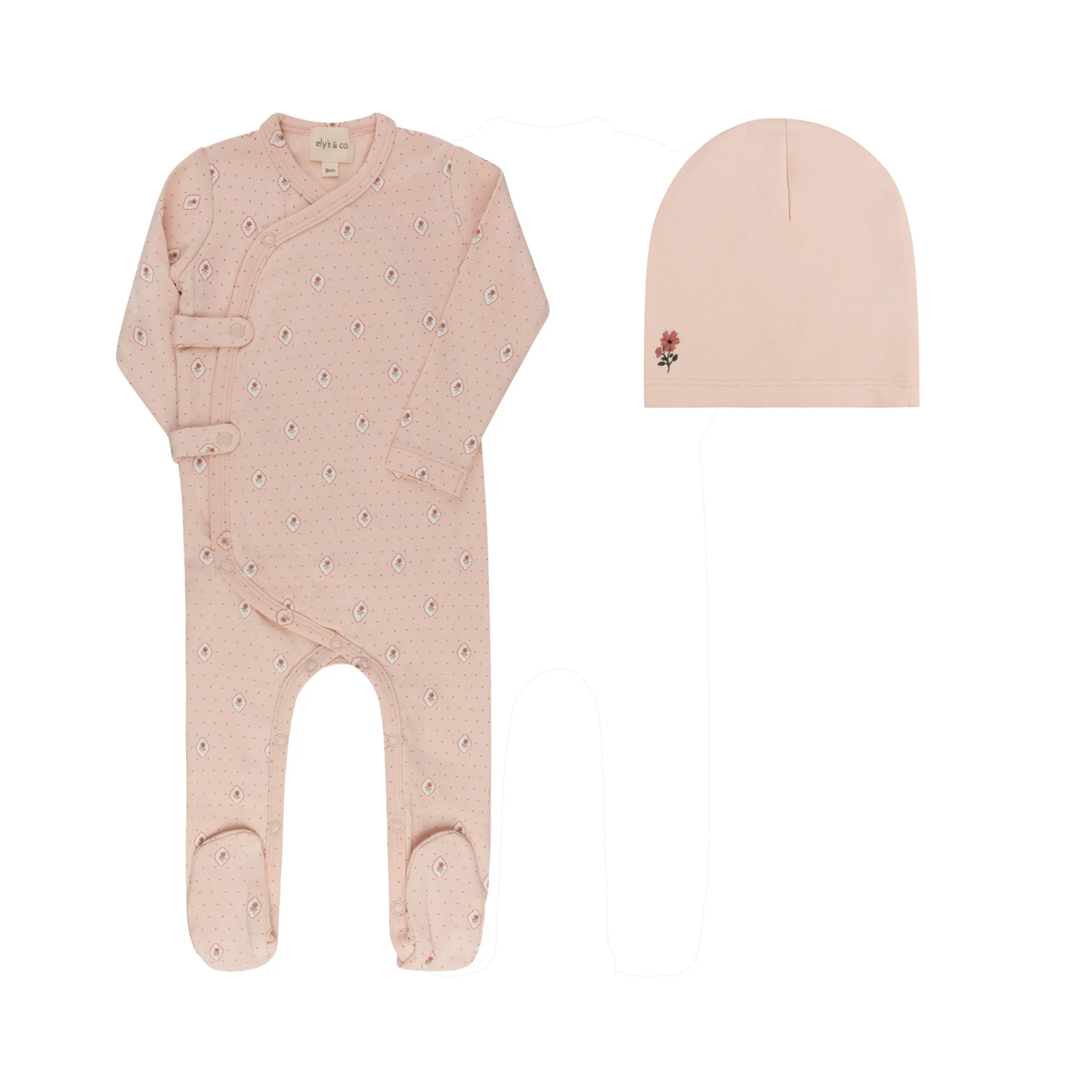 Ely's & Co Pink Floral Dot Footie With Beanie