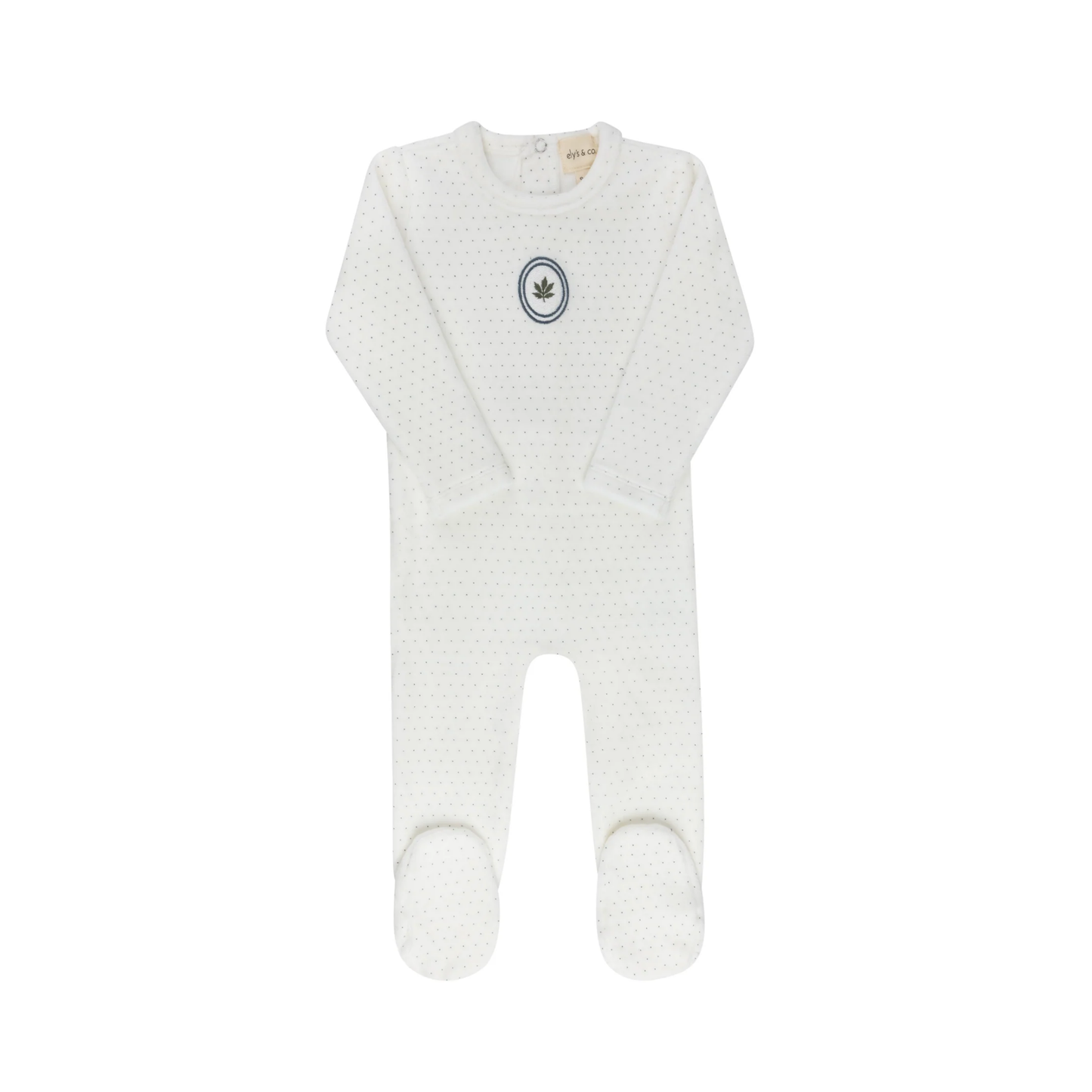 Ely's & Co Ivory Blue Embroidered Floral Dot Footie