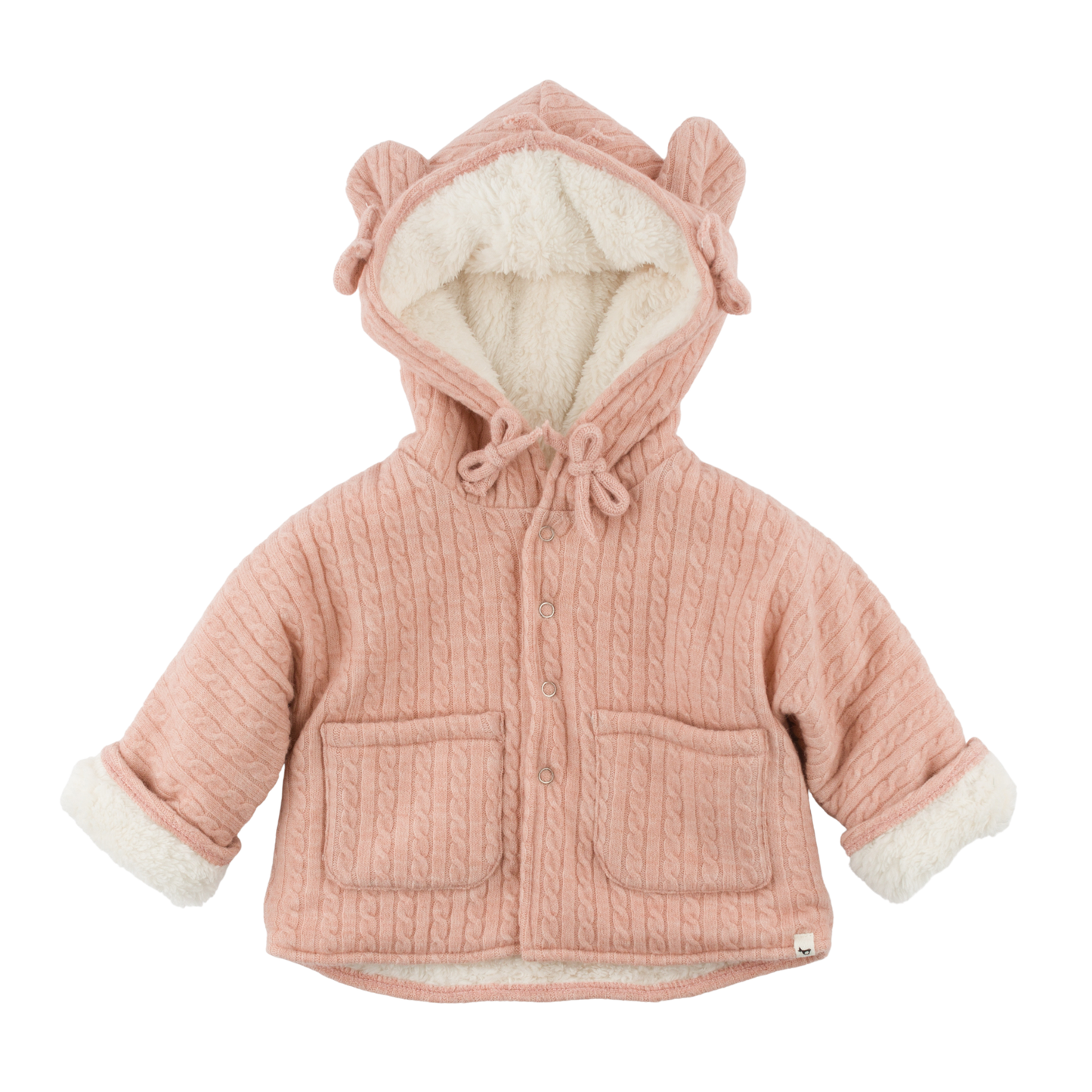 Oh Baby! Bow Pale Pink Cable Knit Snowdrift Teddy Jacket