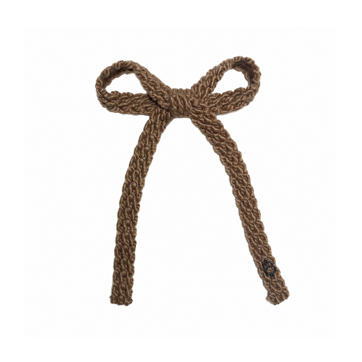 Bandeau Brown Text Wool Braid Large Bow Clip
