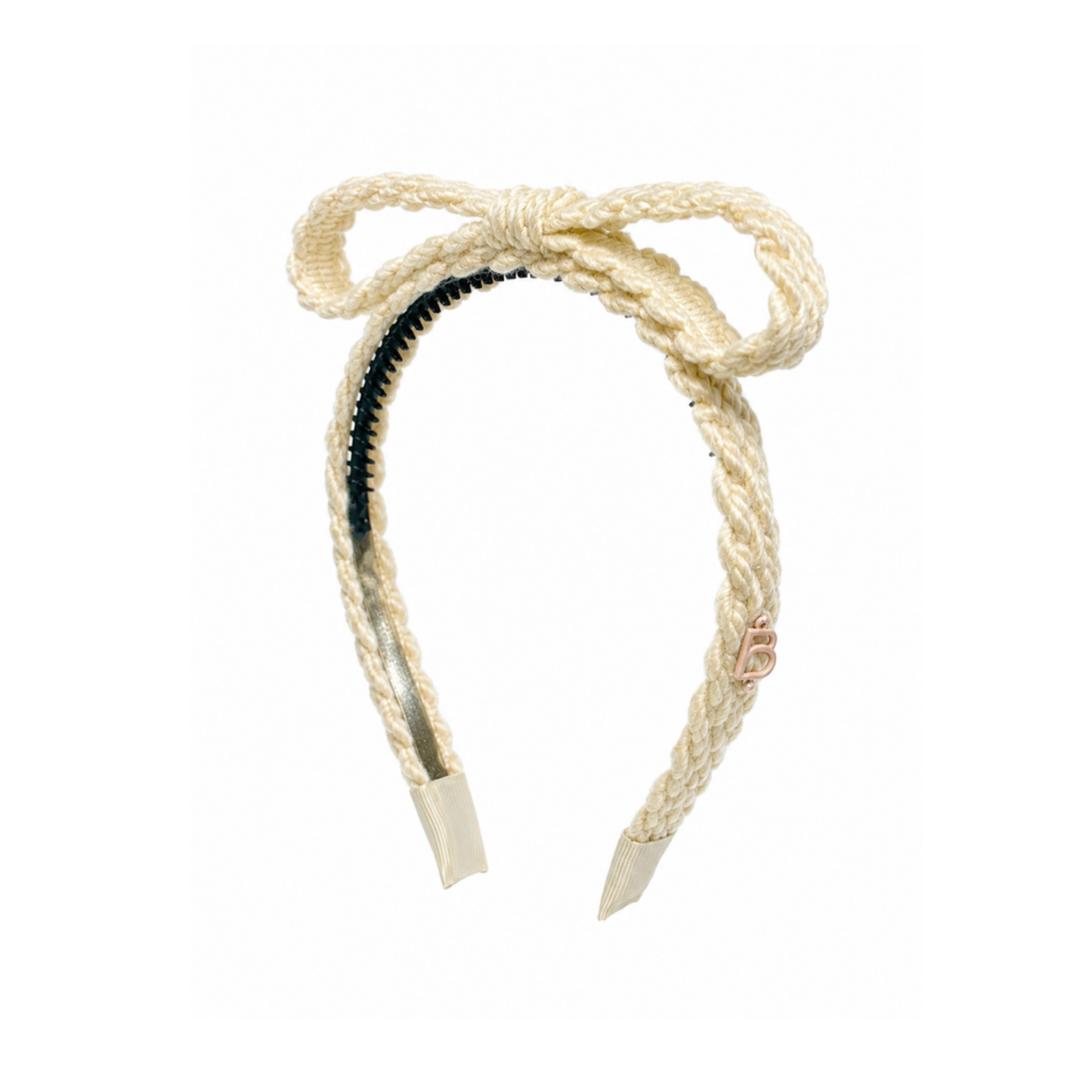 Bandeau Cream Text Wool Braid Bow Headband