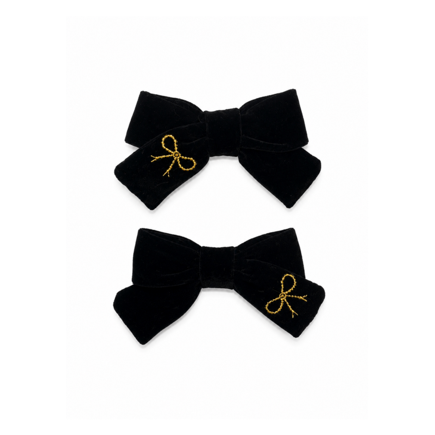 Bandeau Black Velvet Gold Embroidered Mini Bow Clip Set
