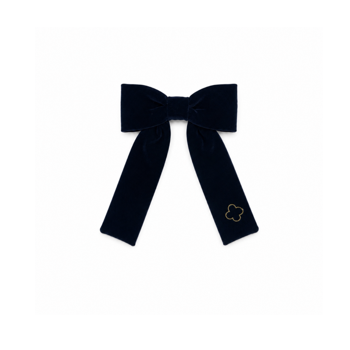 Bandeau Navy Velvet Gold Embroidered Medium Bow Clip