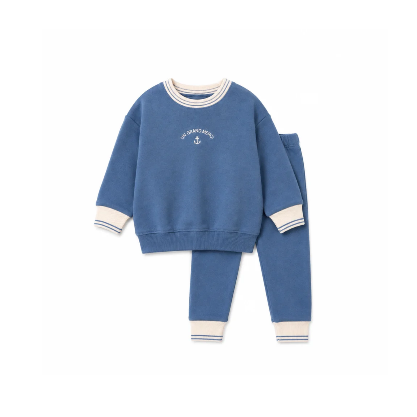 Bonjoy Blue Striped Collar Sweatshirt Set