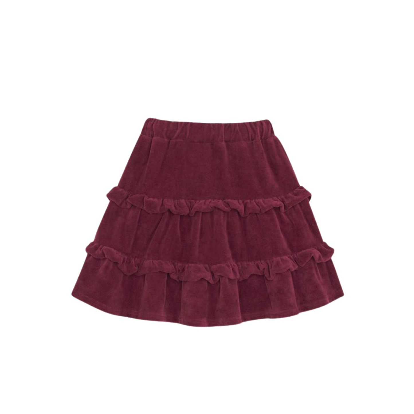 The Campamento Burgundy Tiered Velour Skirt