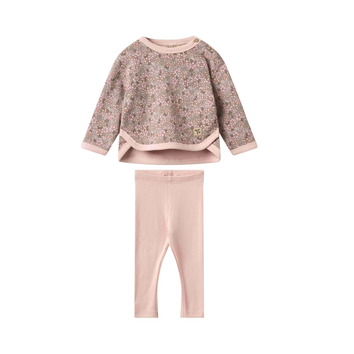 Wheat Rose Brown Emery Flowers Long Sleeve Set