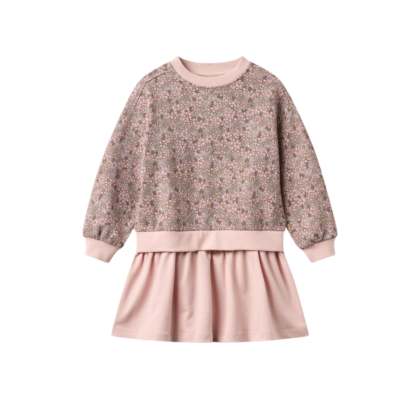 Wheat Rose Brown Maggie Flowers Long Sleeve Sweat Dress