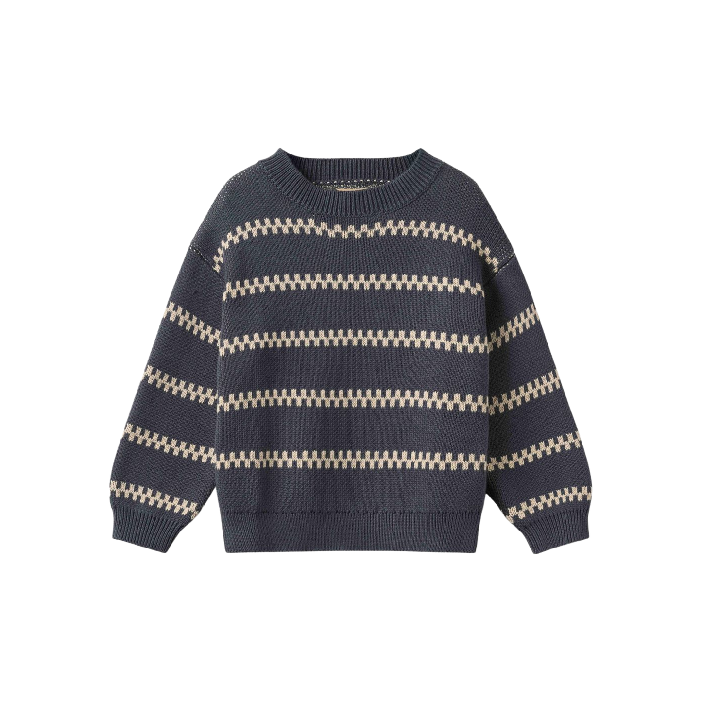 Wheat Grey Blue Jacquard Long Sleeve Sweater