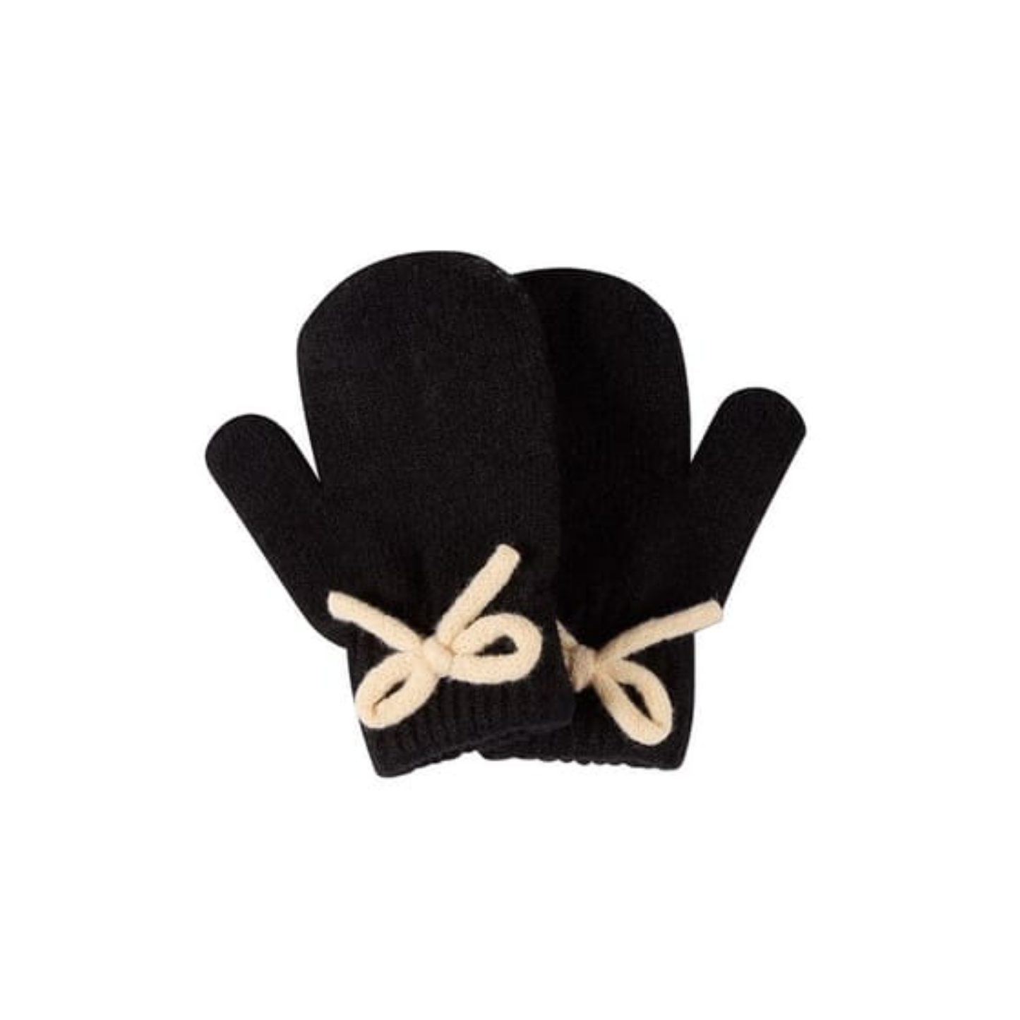 Memoi Black Sweet Knit Bow Mittens