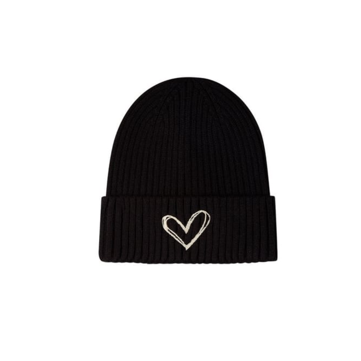 Memoi Black Heart Pop Cuffed Beanie