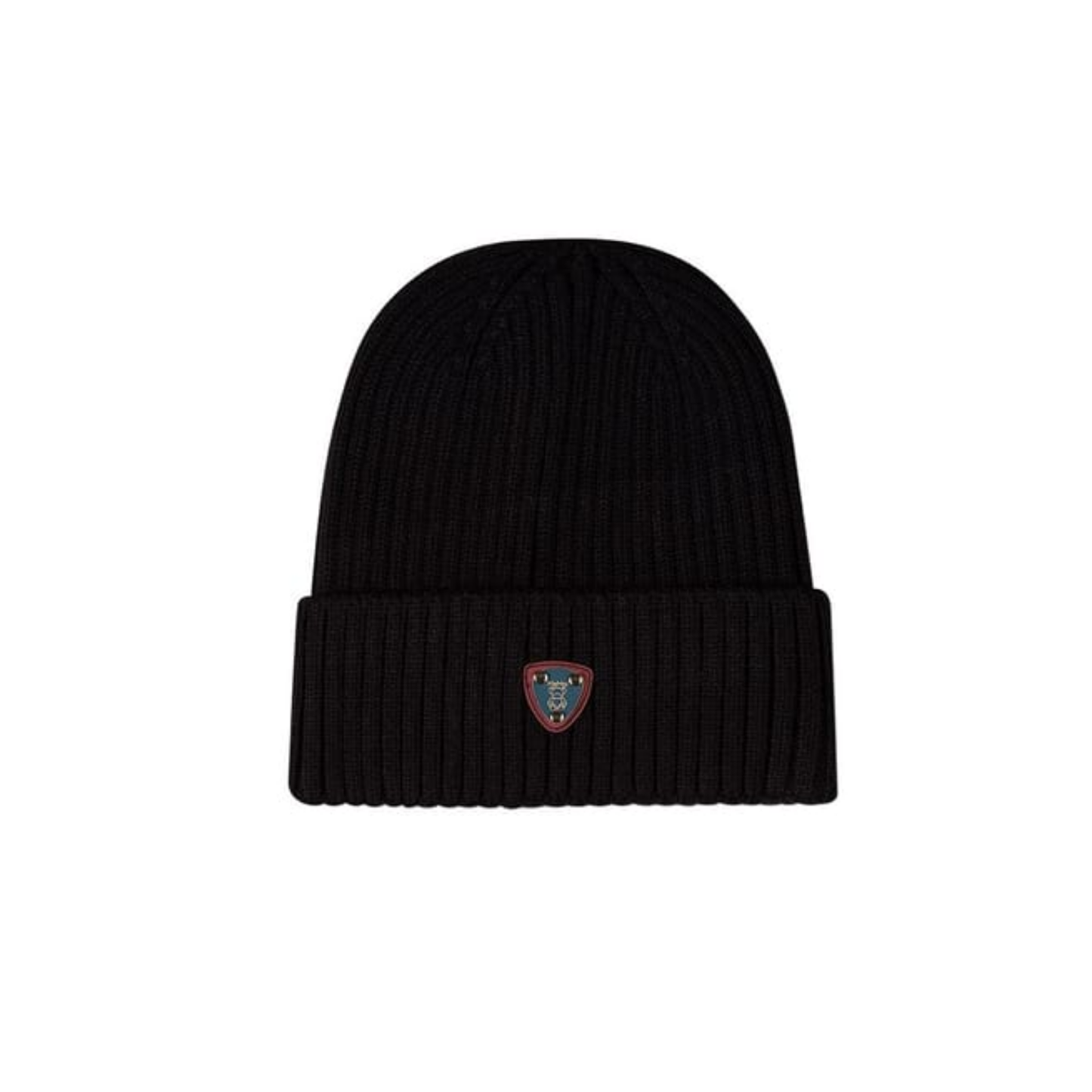Memoi Black Teddy Crest Cuffed Beanie