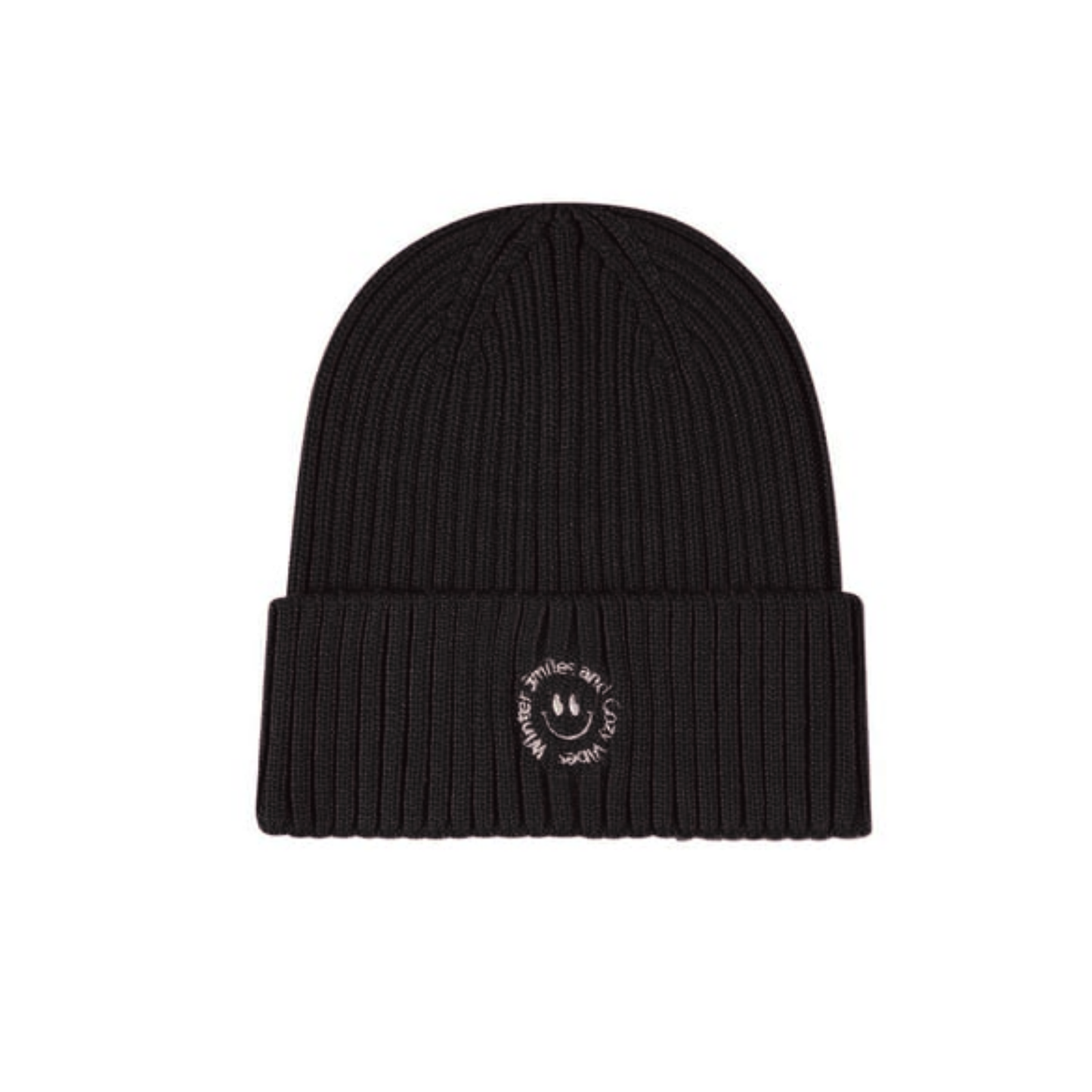 Memoi Black Winter Smiles Cuffed Beanie