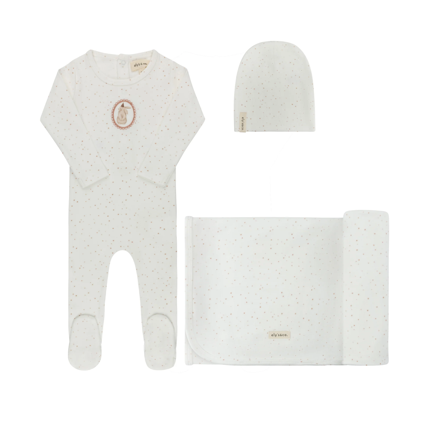 Aurora Ivory Bunny Pin Dot Take Me Home Footie Set