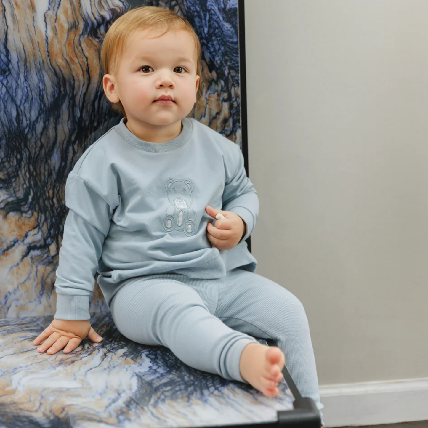 Bonjoy Light Blue Gingham Teddy Sweatset