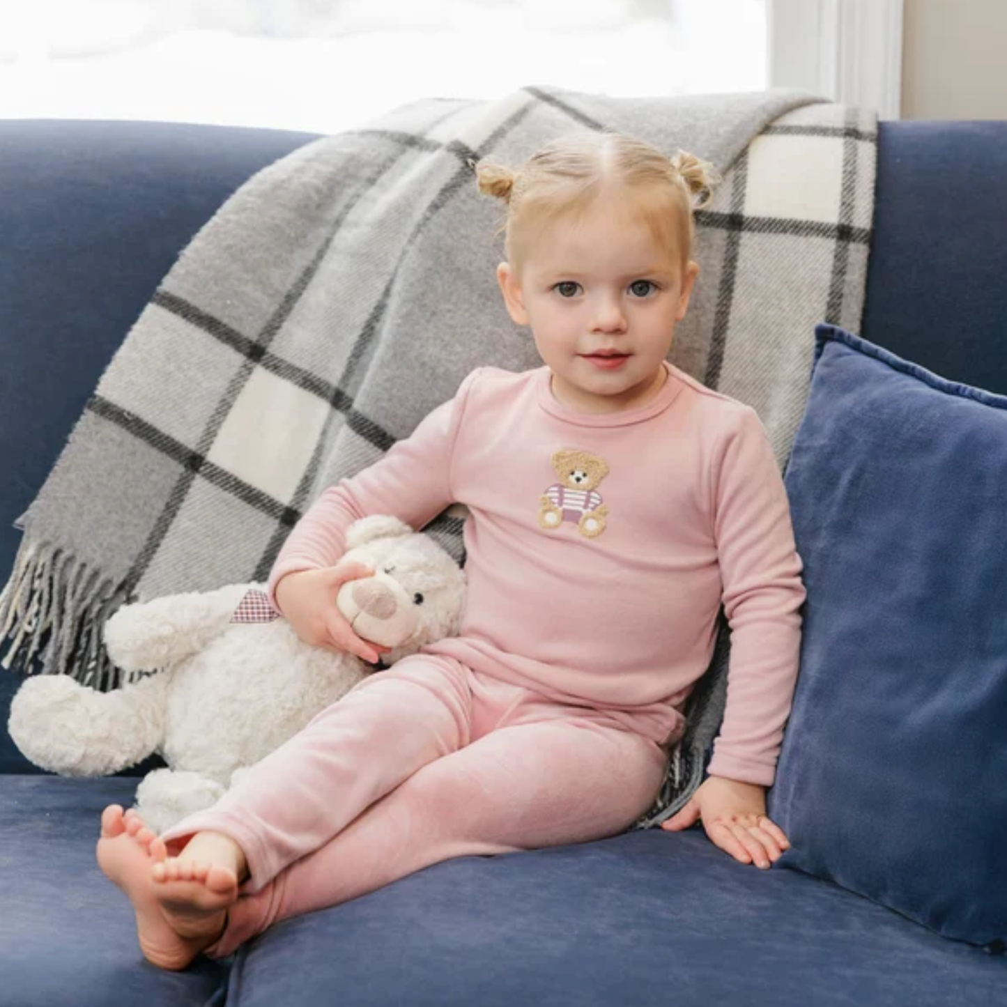Bonjoy Pink Bear Sherpa Teddy Velour Pajamas