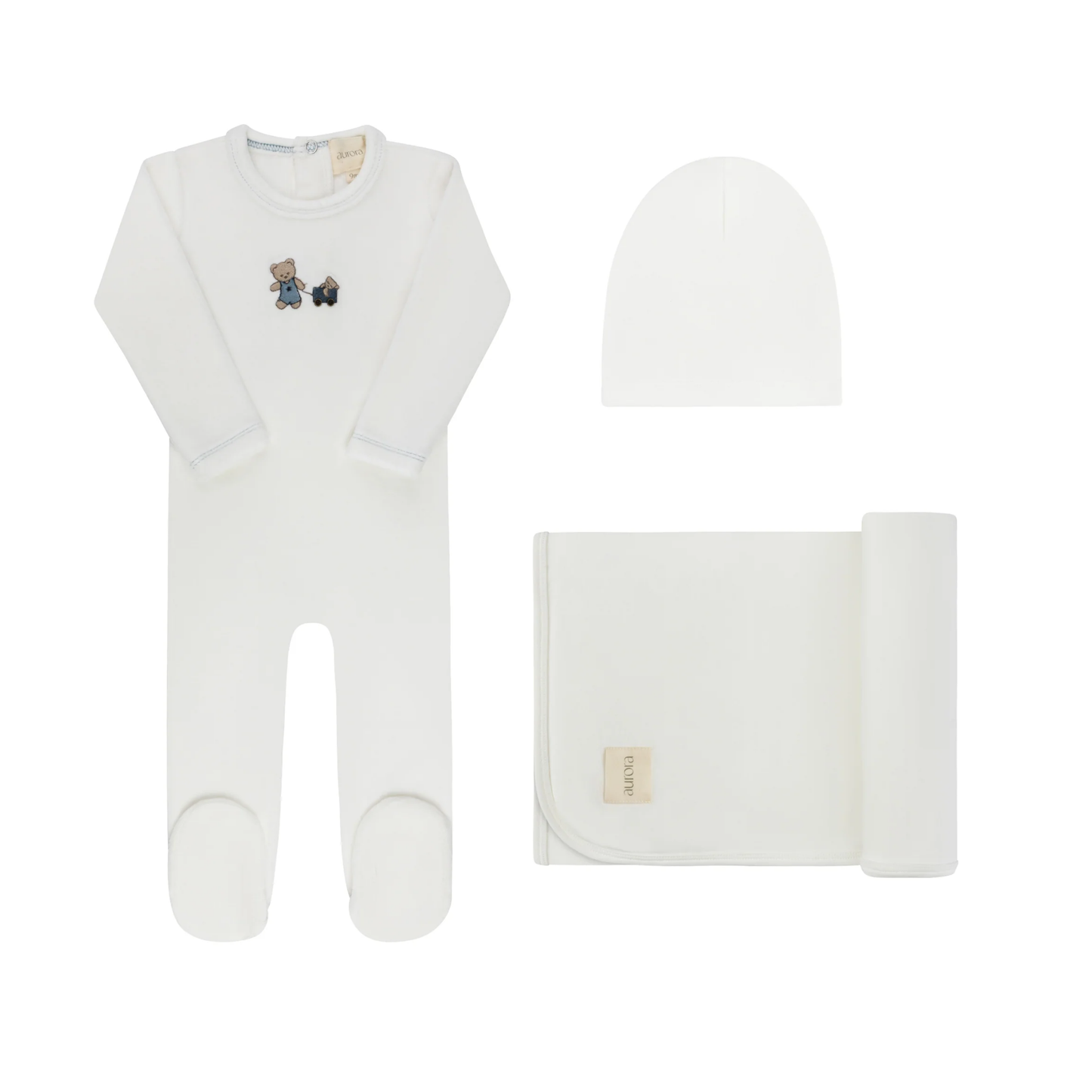 Aurora Ivory Embroidered Bear Take Me Home Footie Set