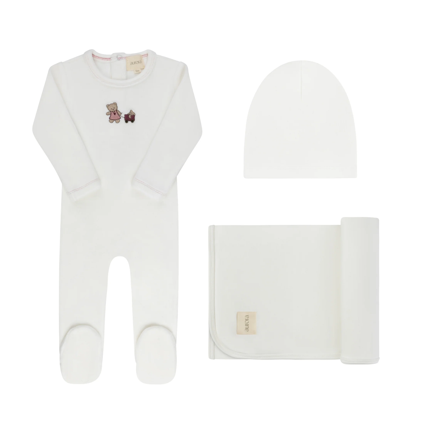 Aurora Ivory Embroidered Bear Take Me Home Footie Set