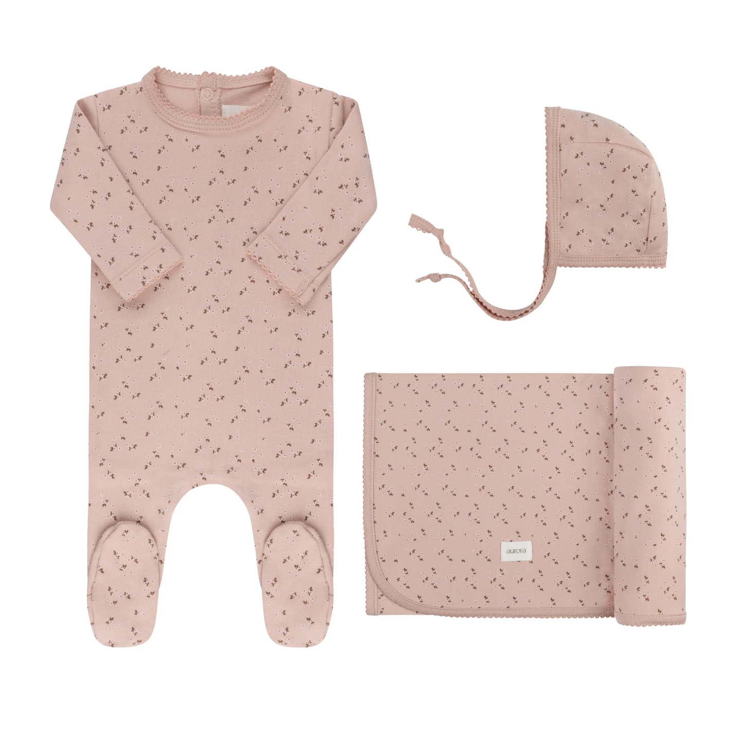 Aurora Pink Floral Leaf Take Me Home Footie Set