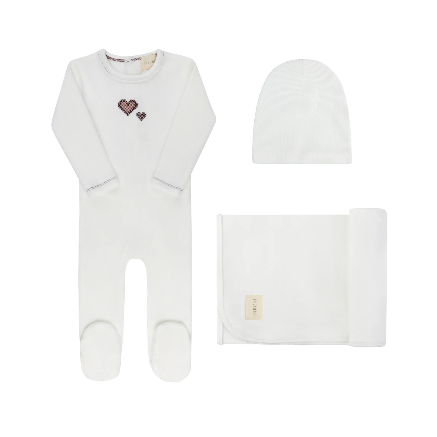 Aurora Ivory Cross Stitch Take Me Home Footie Set