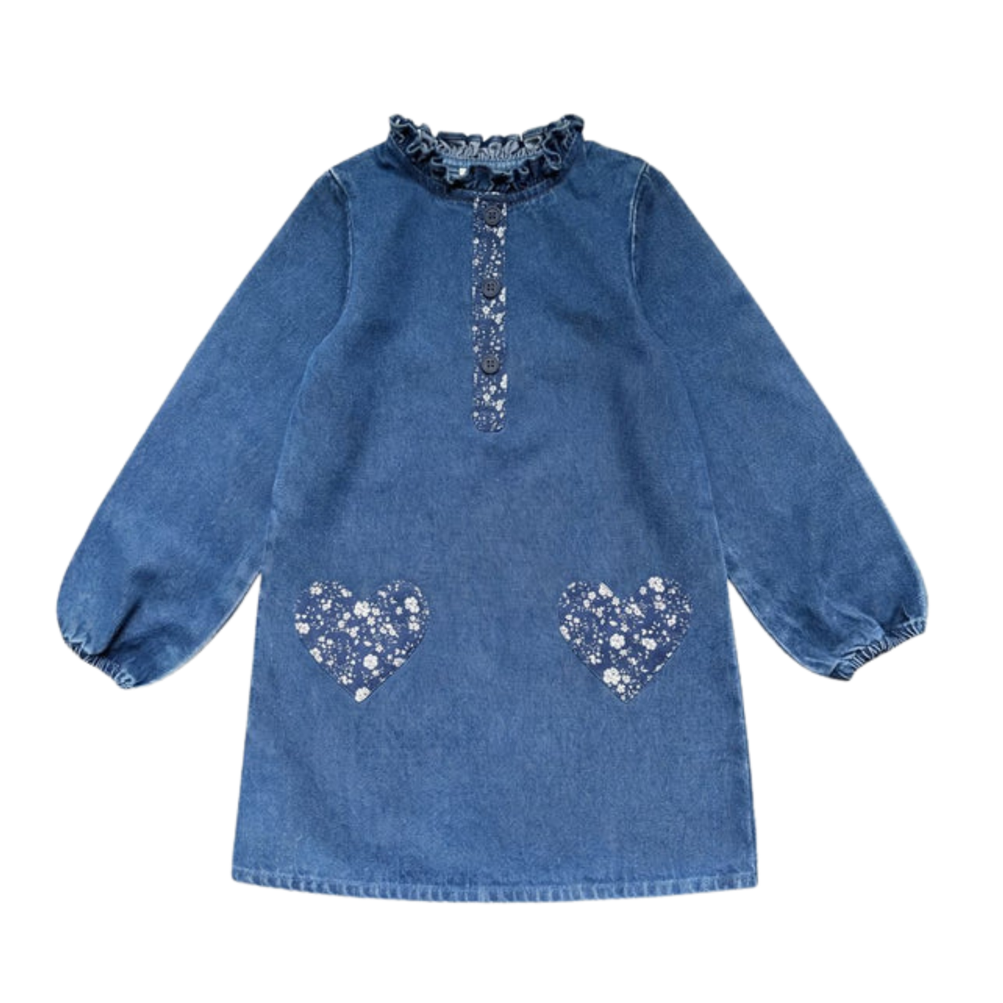 Louis Louise Blue Sylvie Heart Denim Long Sleeve Dress