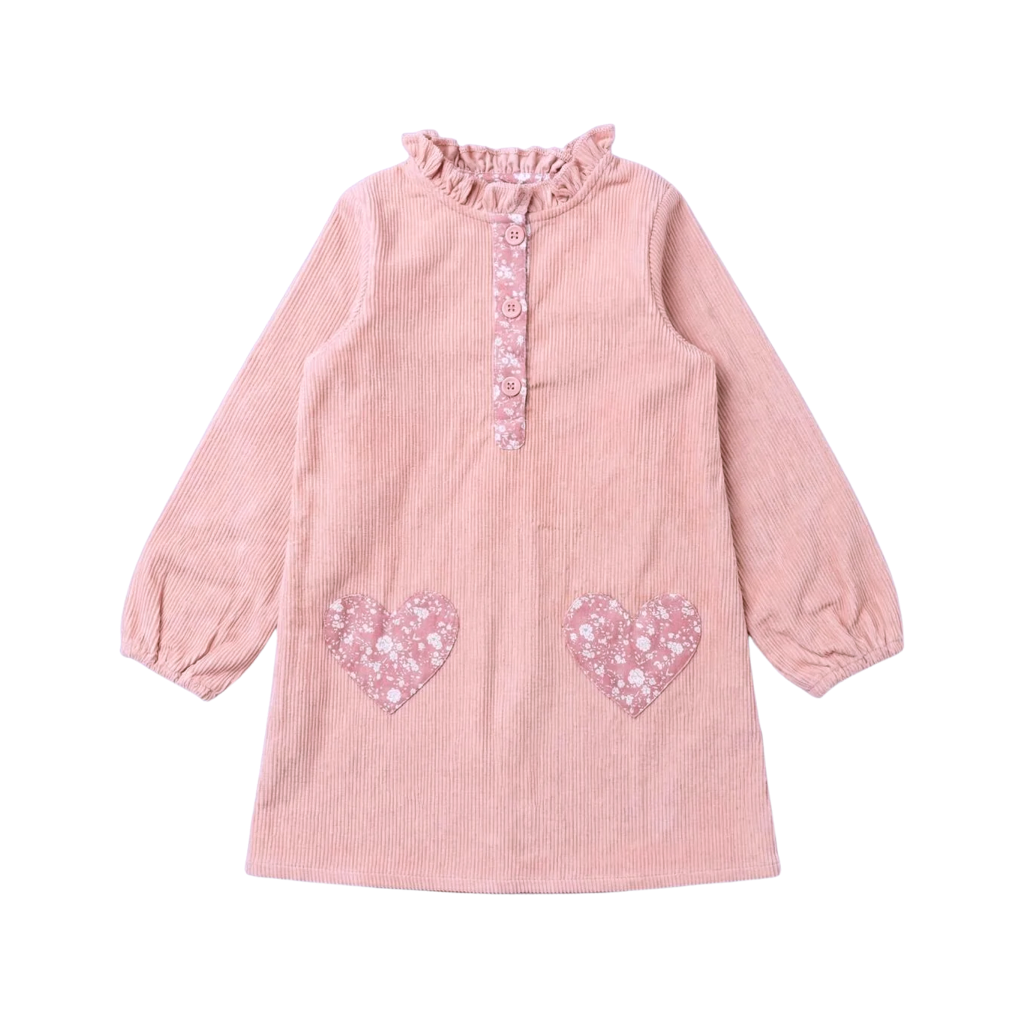Louis Louise Pink Sylvie Heart Corduroy Long Sleeve Dress