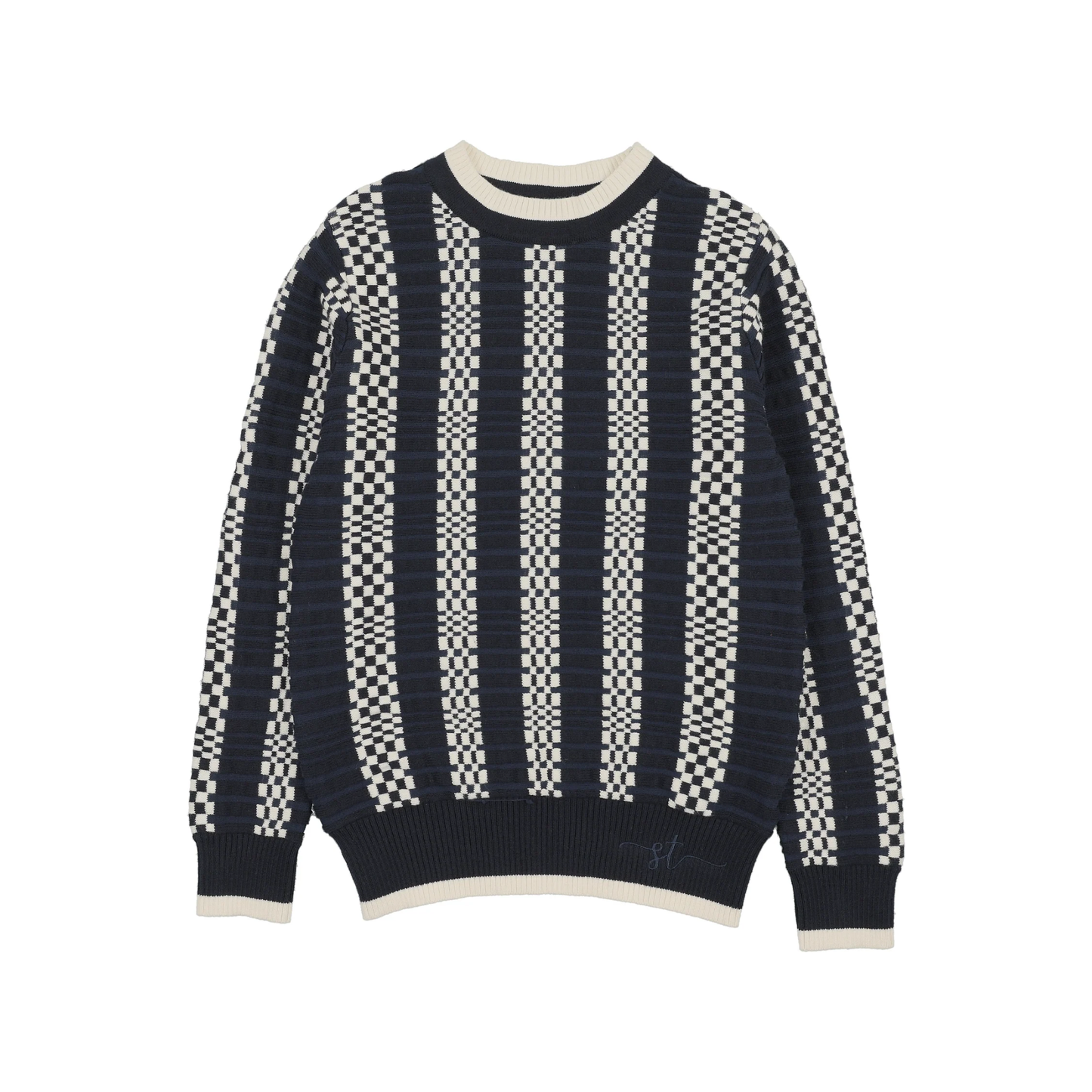 Sweet Threads Navy Blue Stripe V-Neck Long Sleeve Sweater