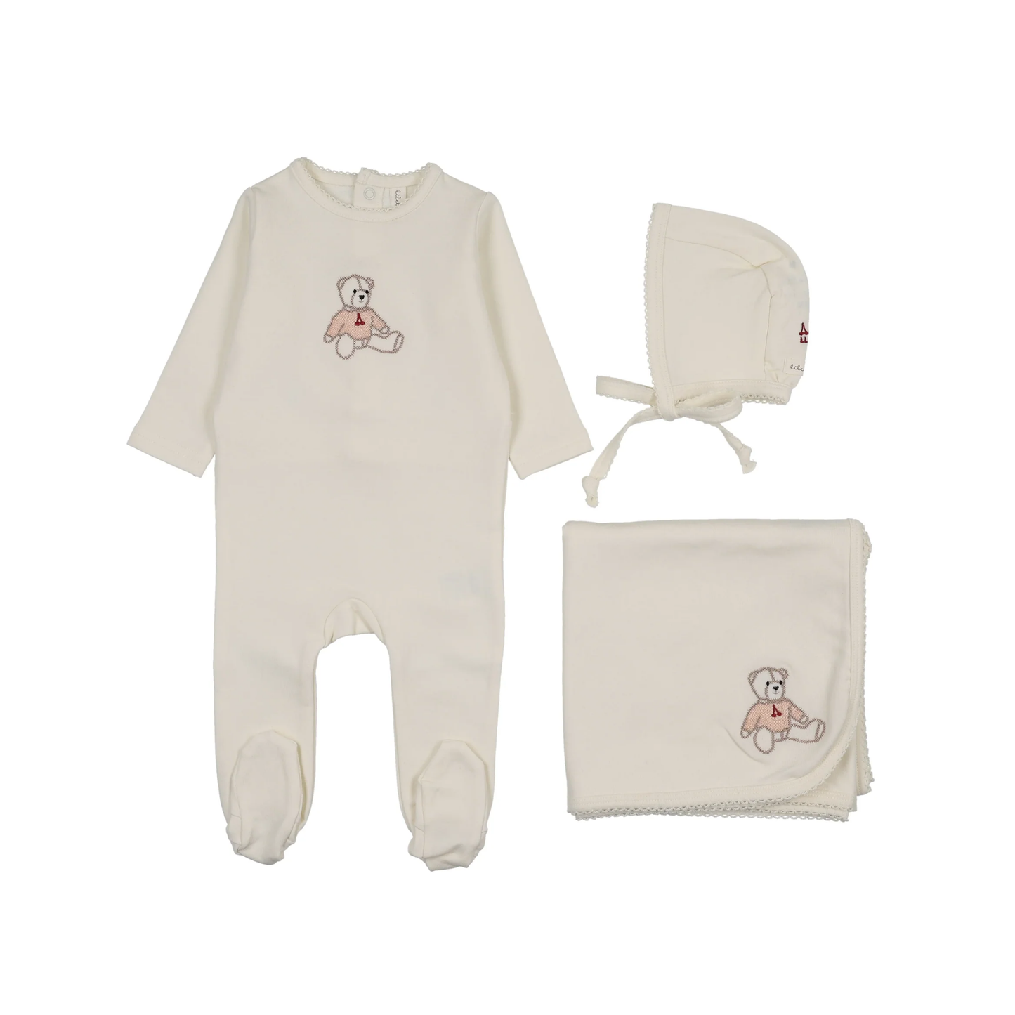 Lilette Cream/Pink Sweet Bear Layette Set