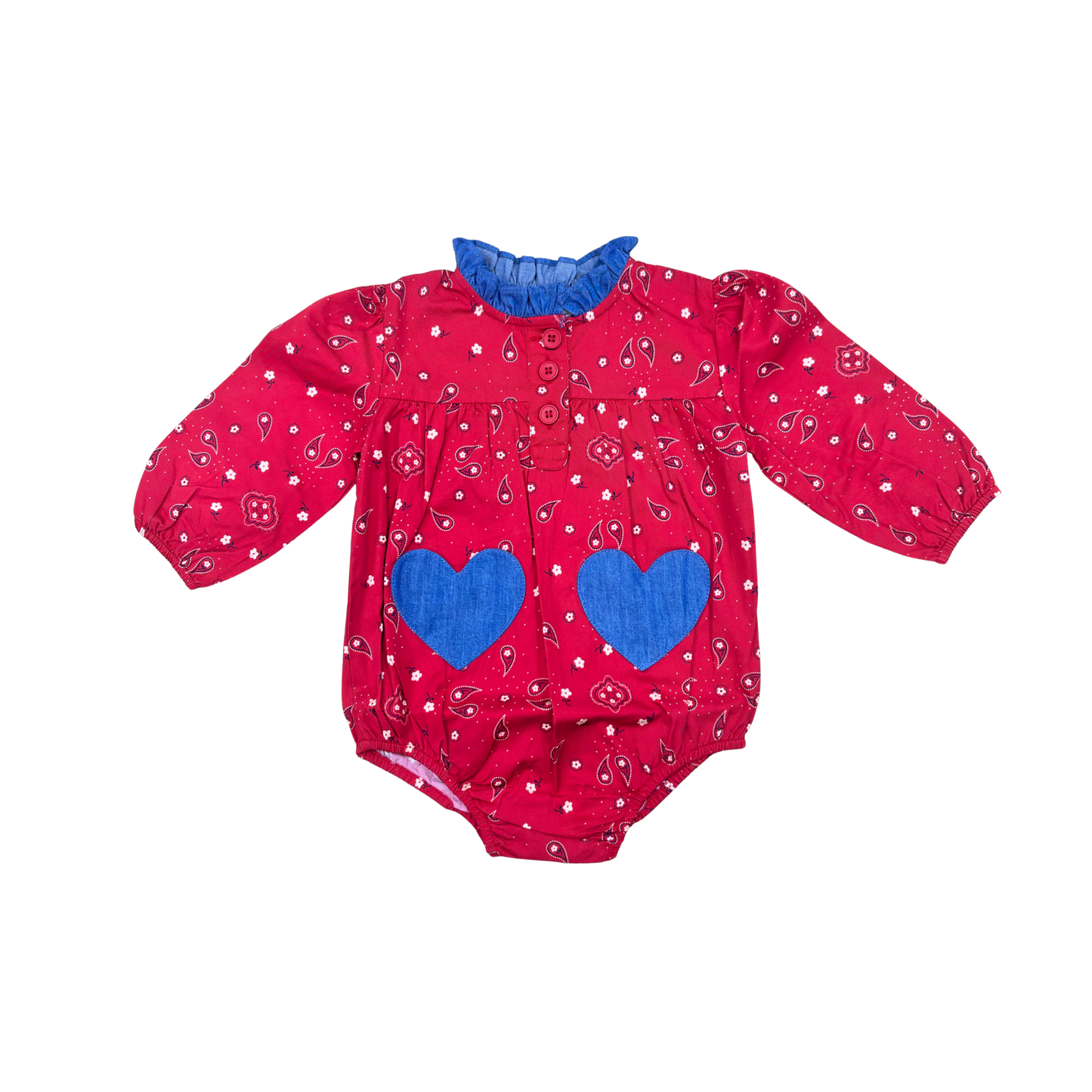 Louis Louise Red Sylvette Twill Bandana Long Sleeve Romper