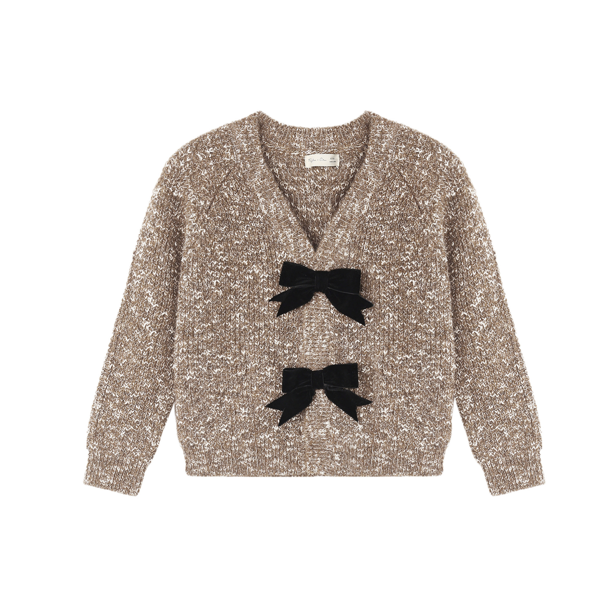 Rylee+Cru Stone Heathered Bow Long Sleeve Cardigan