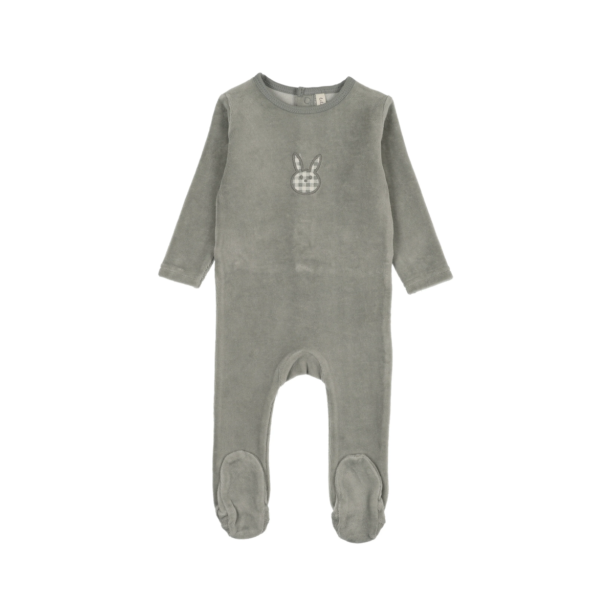 Lilette Pale Blue Velour Gingham Bunny Footie