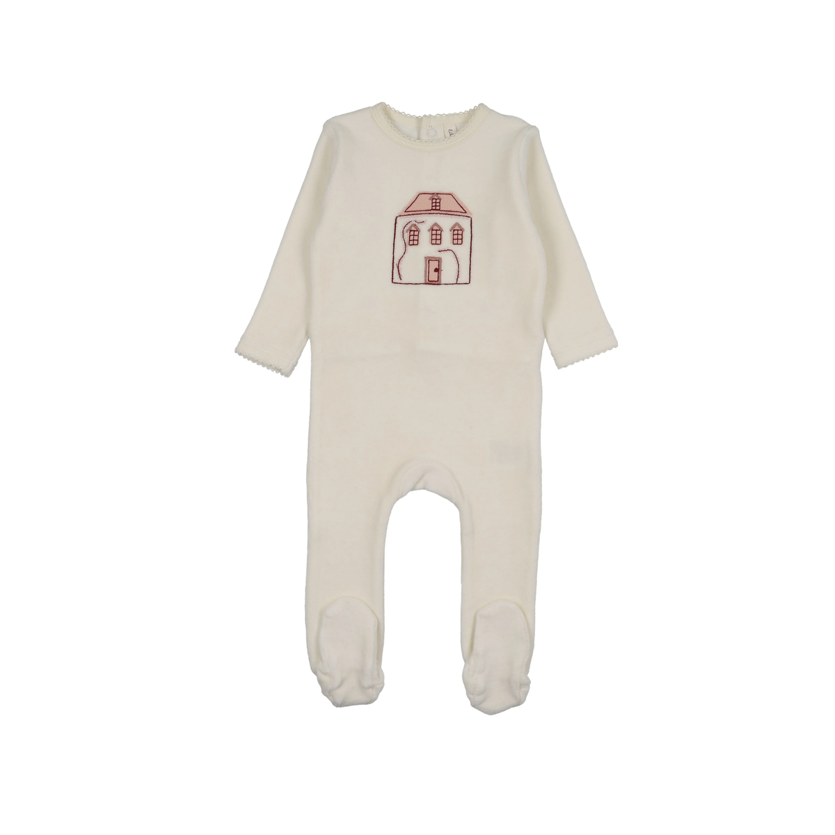 Lilette Cream/Pink Stitched Graphic Velour Footie