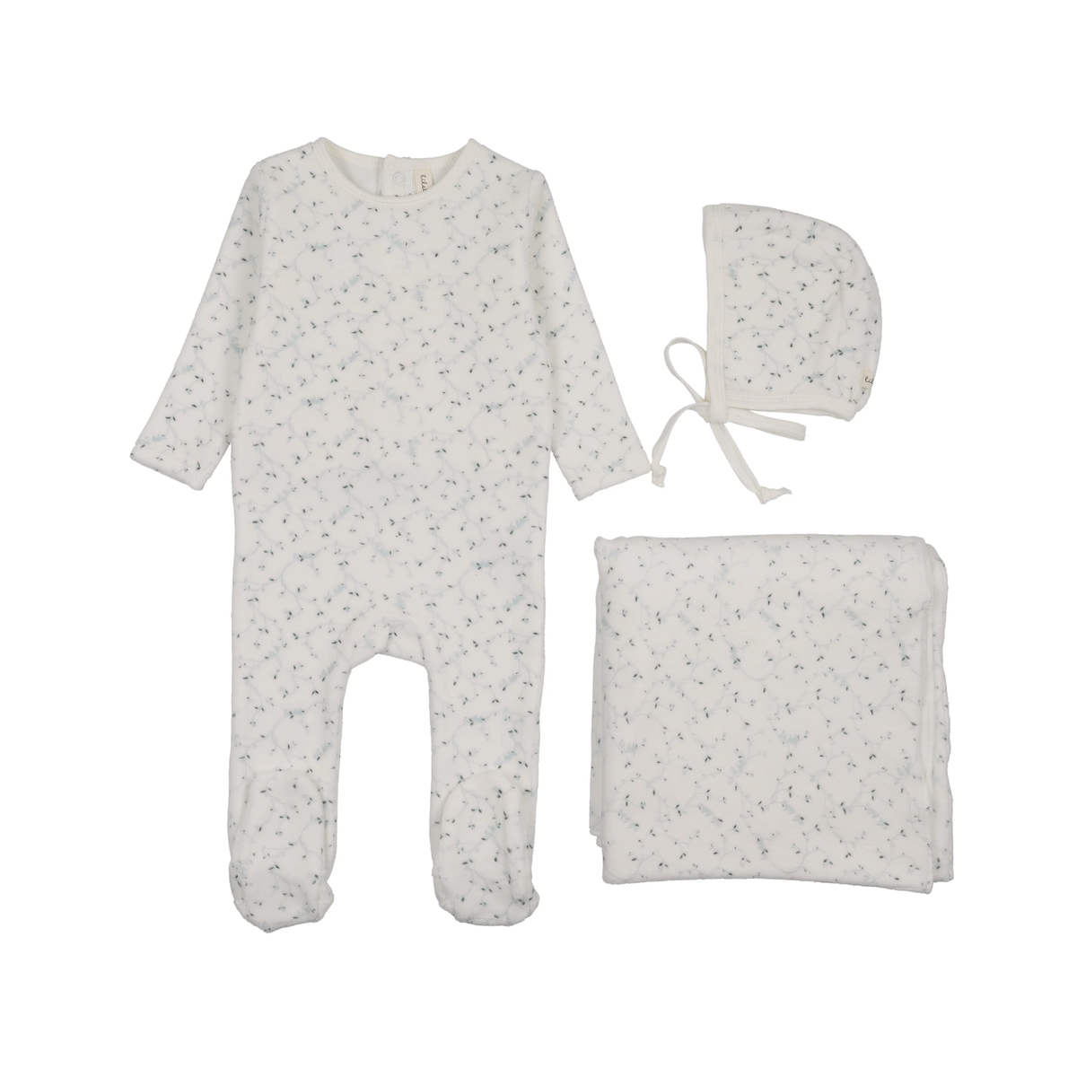 Lilette Cream/Blue Branch Velour Layette Set