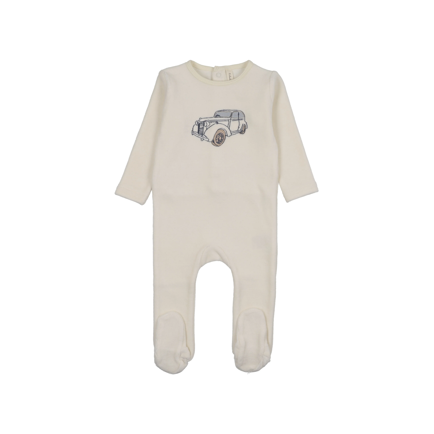 Lilette Cream/Blue Stitched Graphic Velour Footie