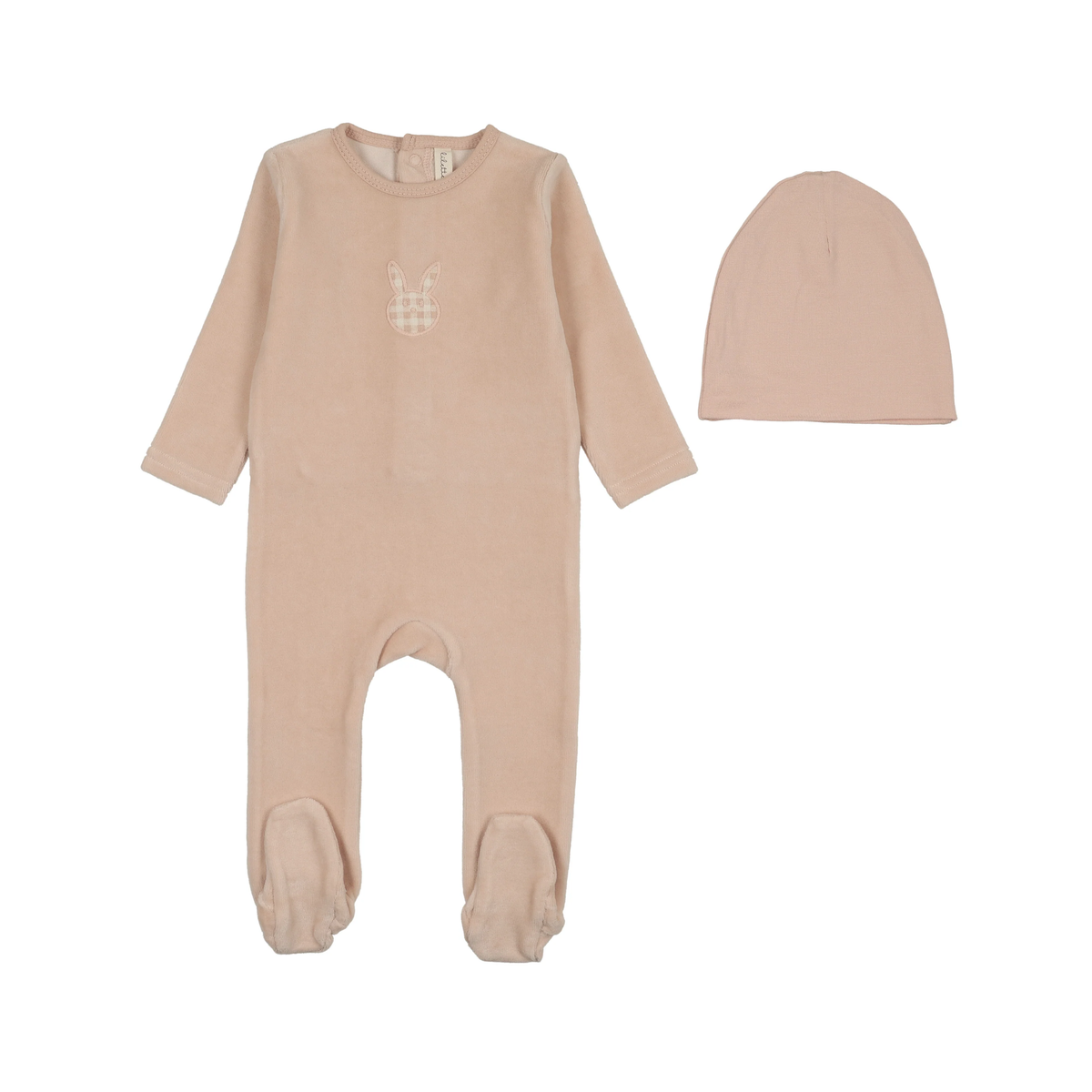 Lilette Pale Pink Velour Gingham Bunny Footie Set