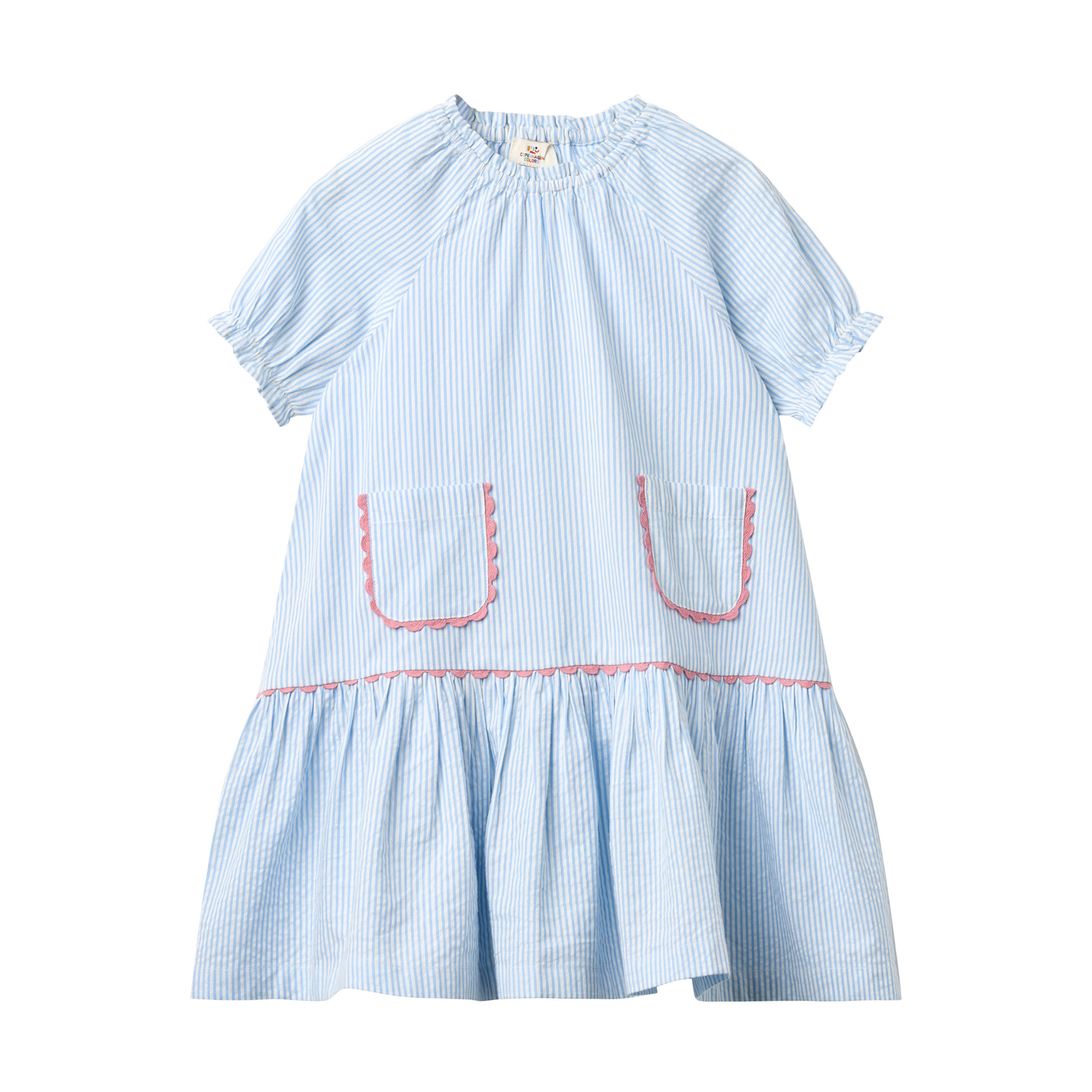 Copenhagen Colors Sky Blue Seersucker Stripe Pockets Dress