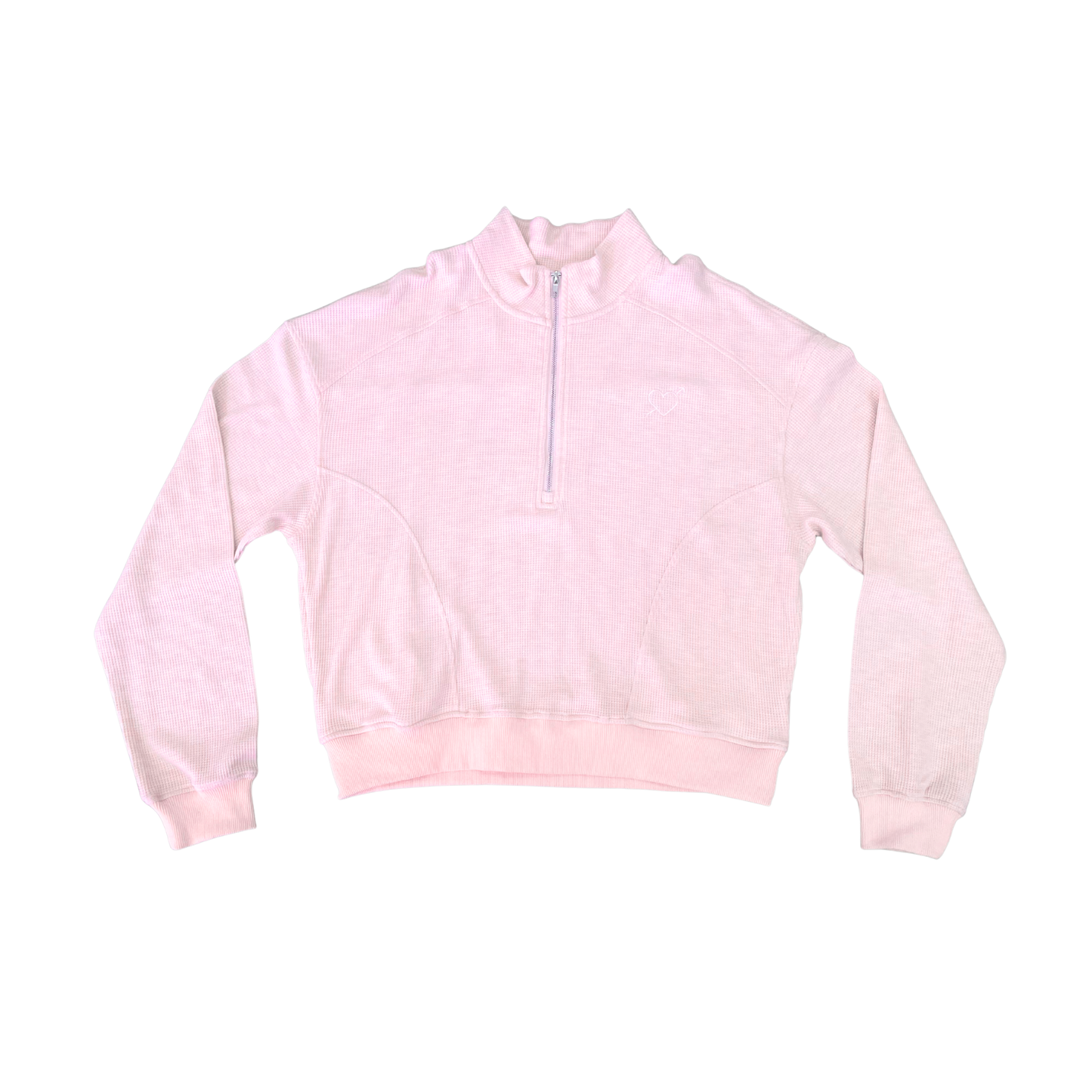 Theme Pastel Pink Heart Waffle Half Zip Sweatshirt