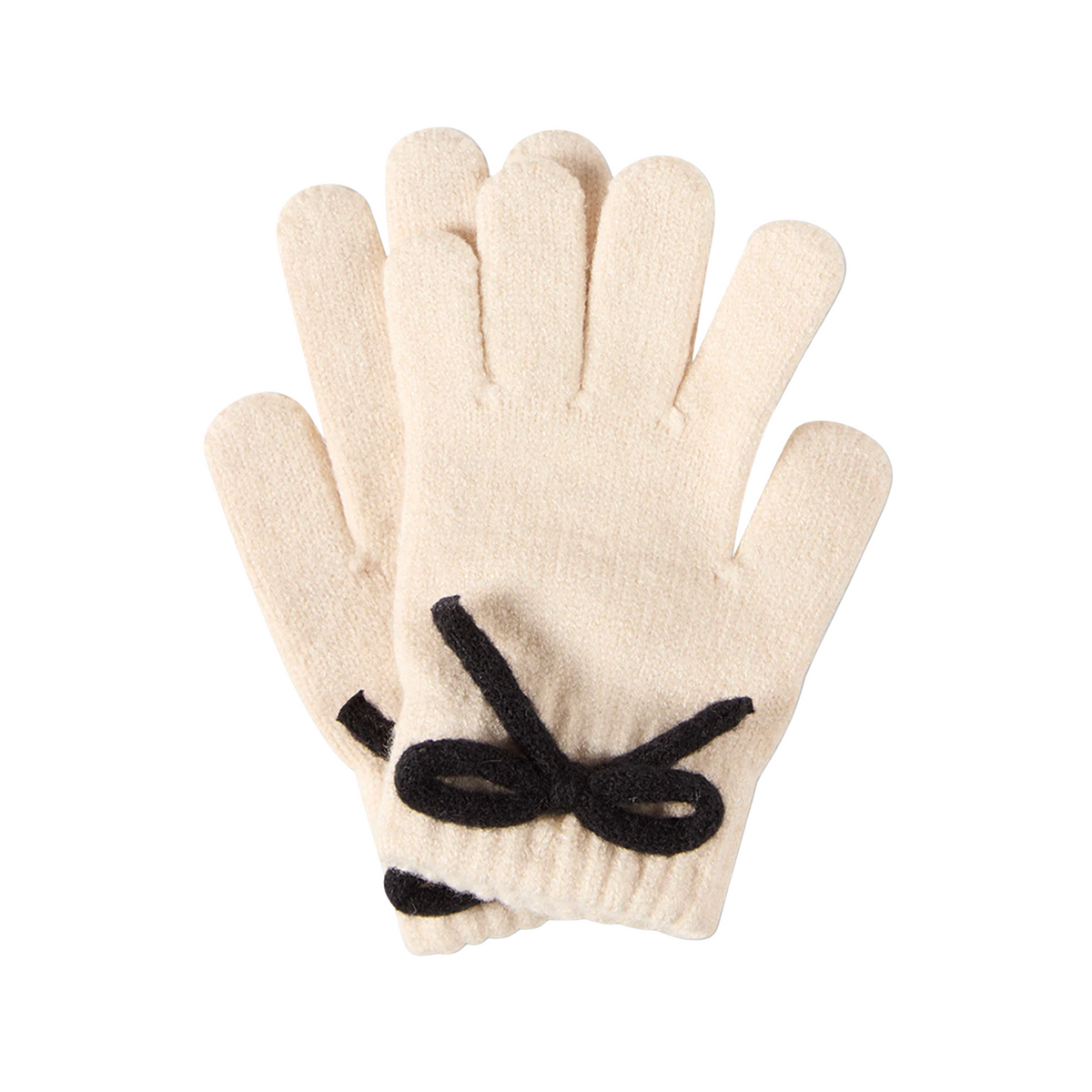 Memoi Ivory Sweet Knit Bow Gloves