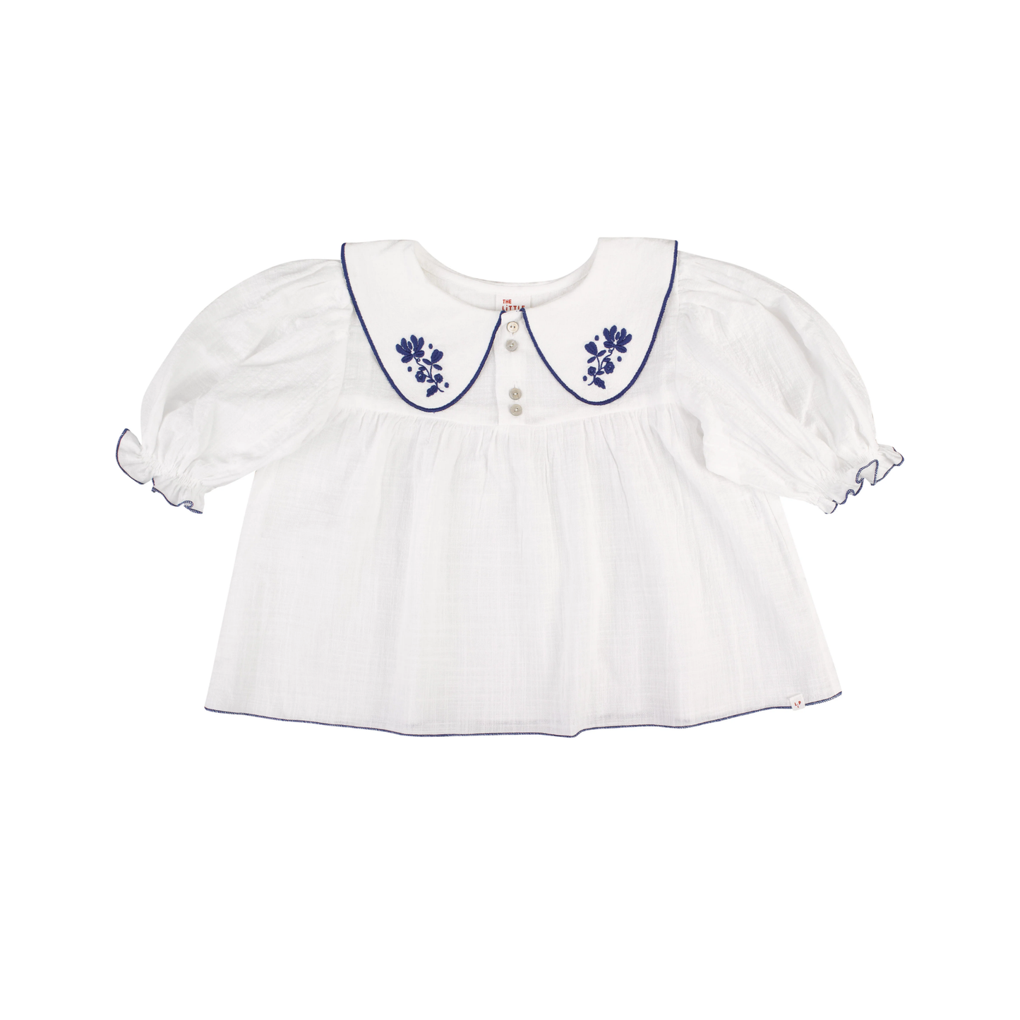 The Little Poets Ecru/Royal Blue Hortense Elbow Sleeve Shirt