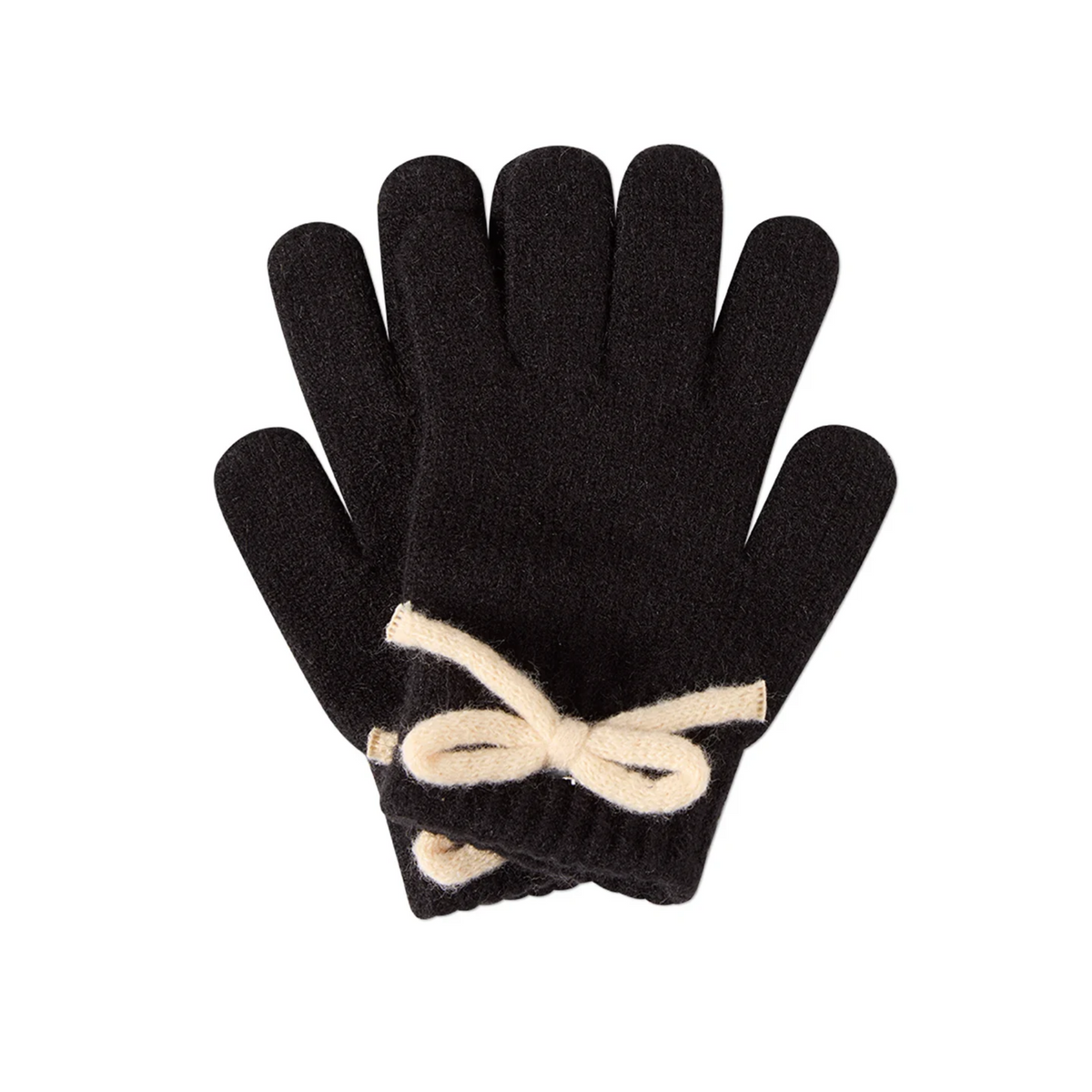 Memoi Black Sweet Knit Bow Gloves