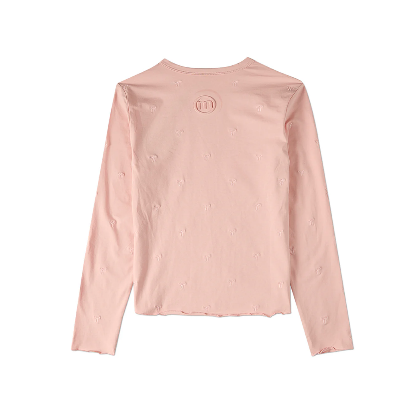 Memoi Peach Embroidered All Over Bows Long Sleeve T-Shirt