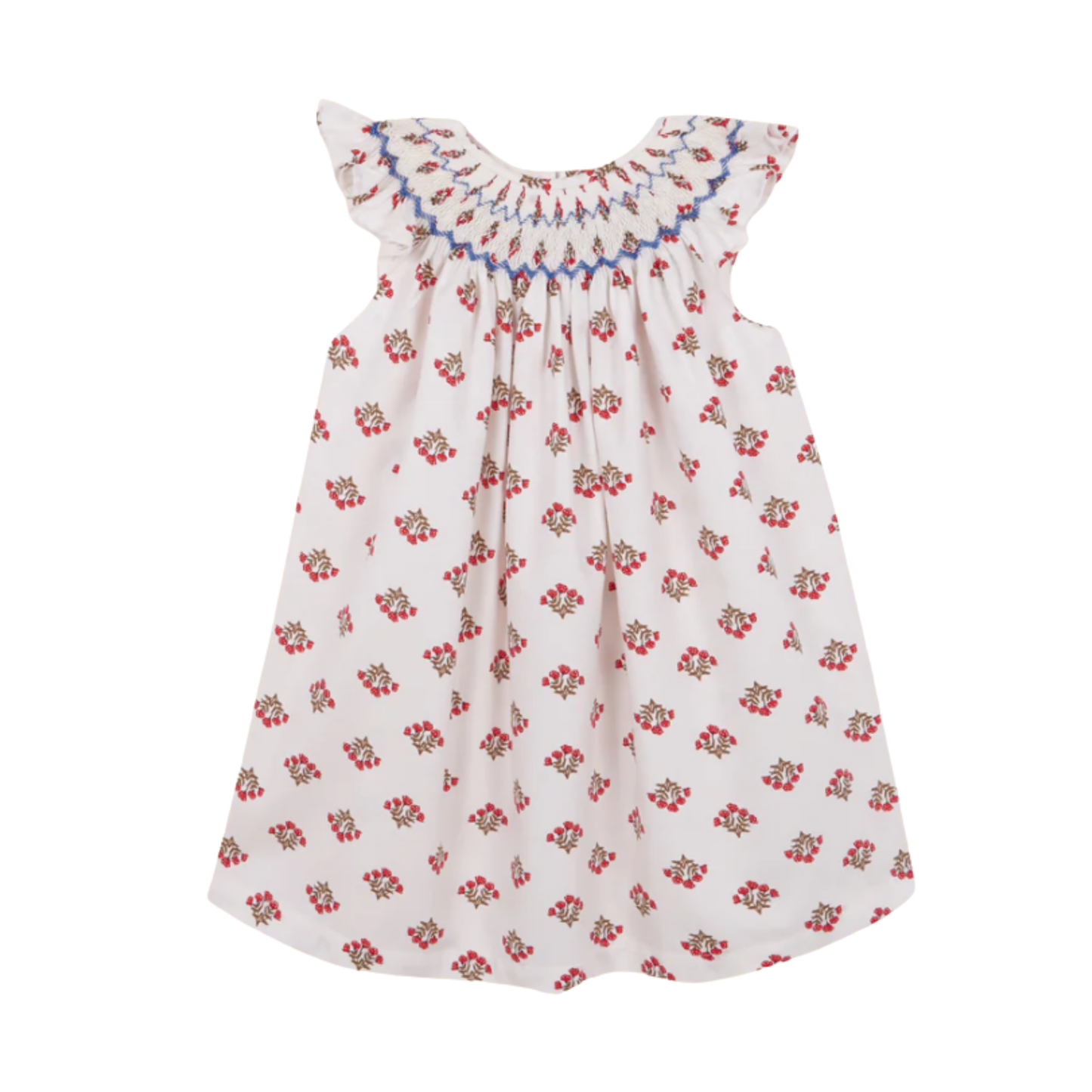 Birinit White Smocked Print Dress