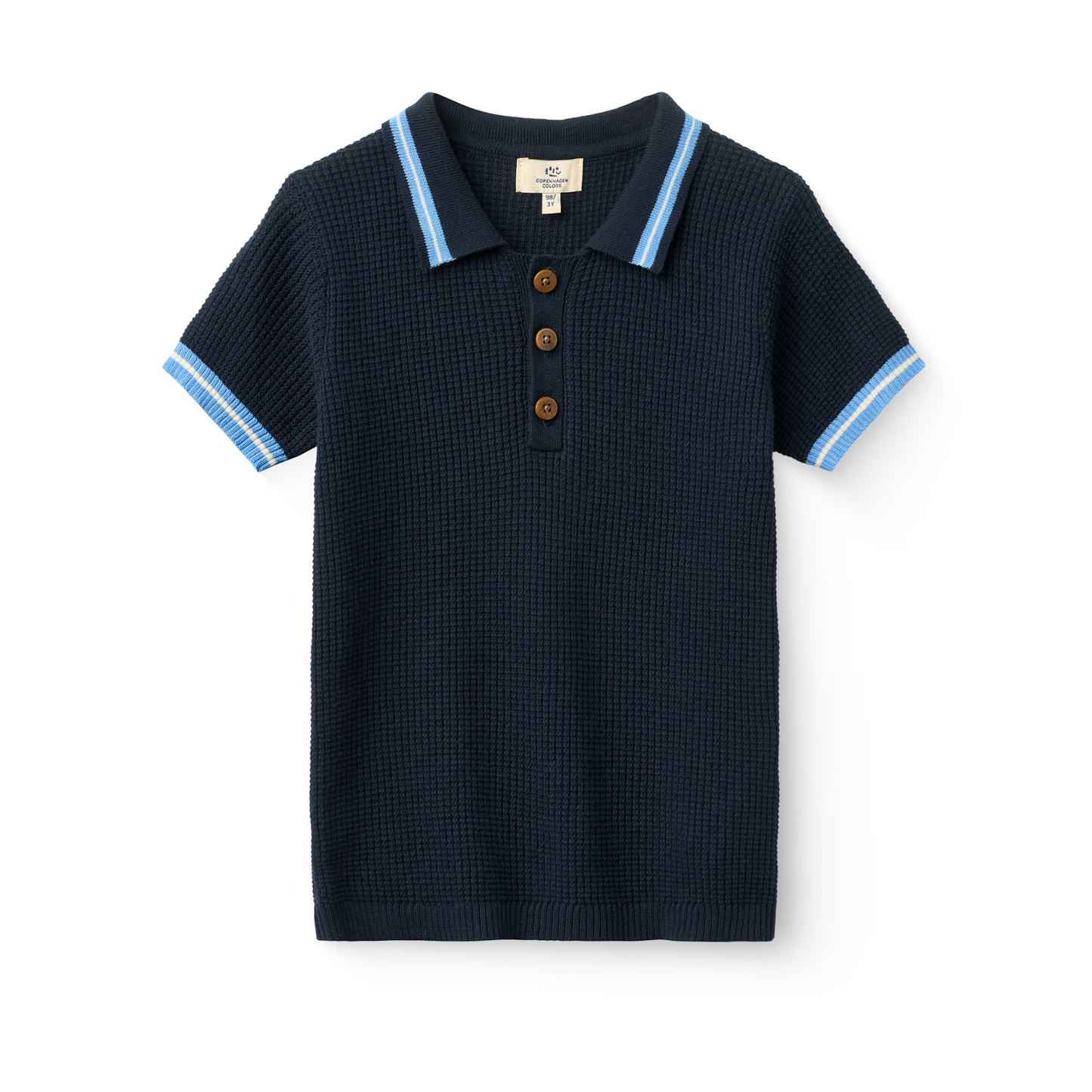 Copenhagen Colors Navy Blue Knitted Pattern Short Sleeve Polo