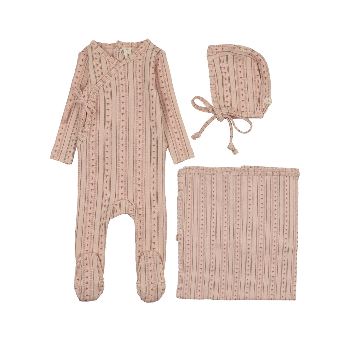Lilette Pale Pink Linear Print Layette Set