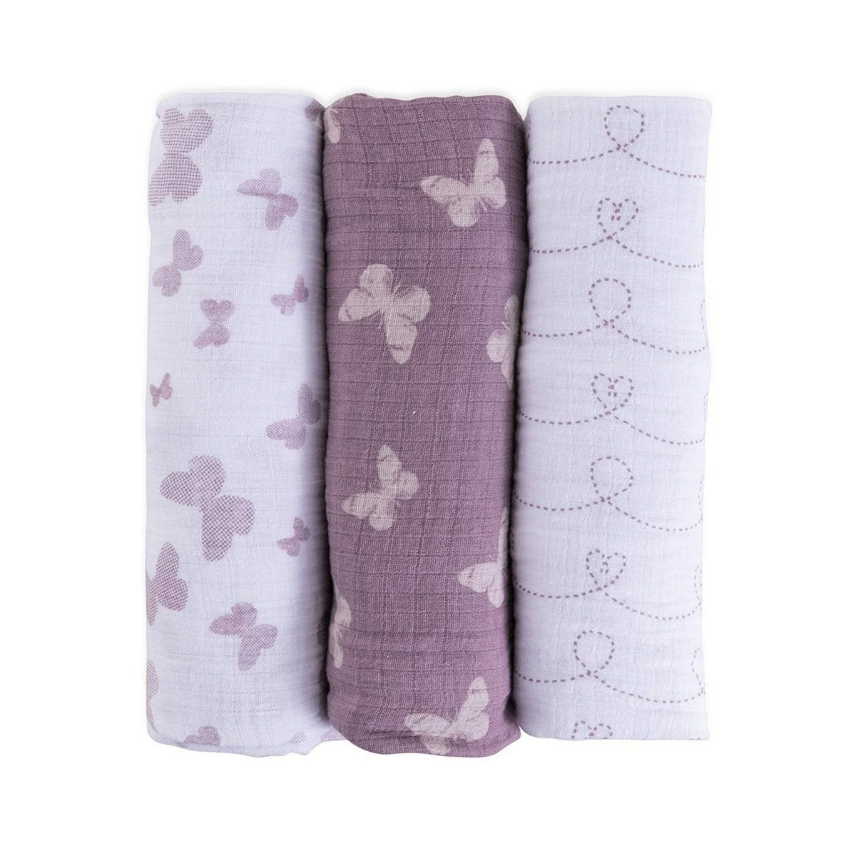 Ely's & Co Lavender/White 3 Pack Muslin Butterflies Swaddle