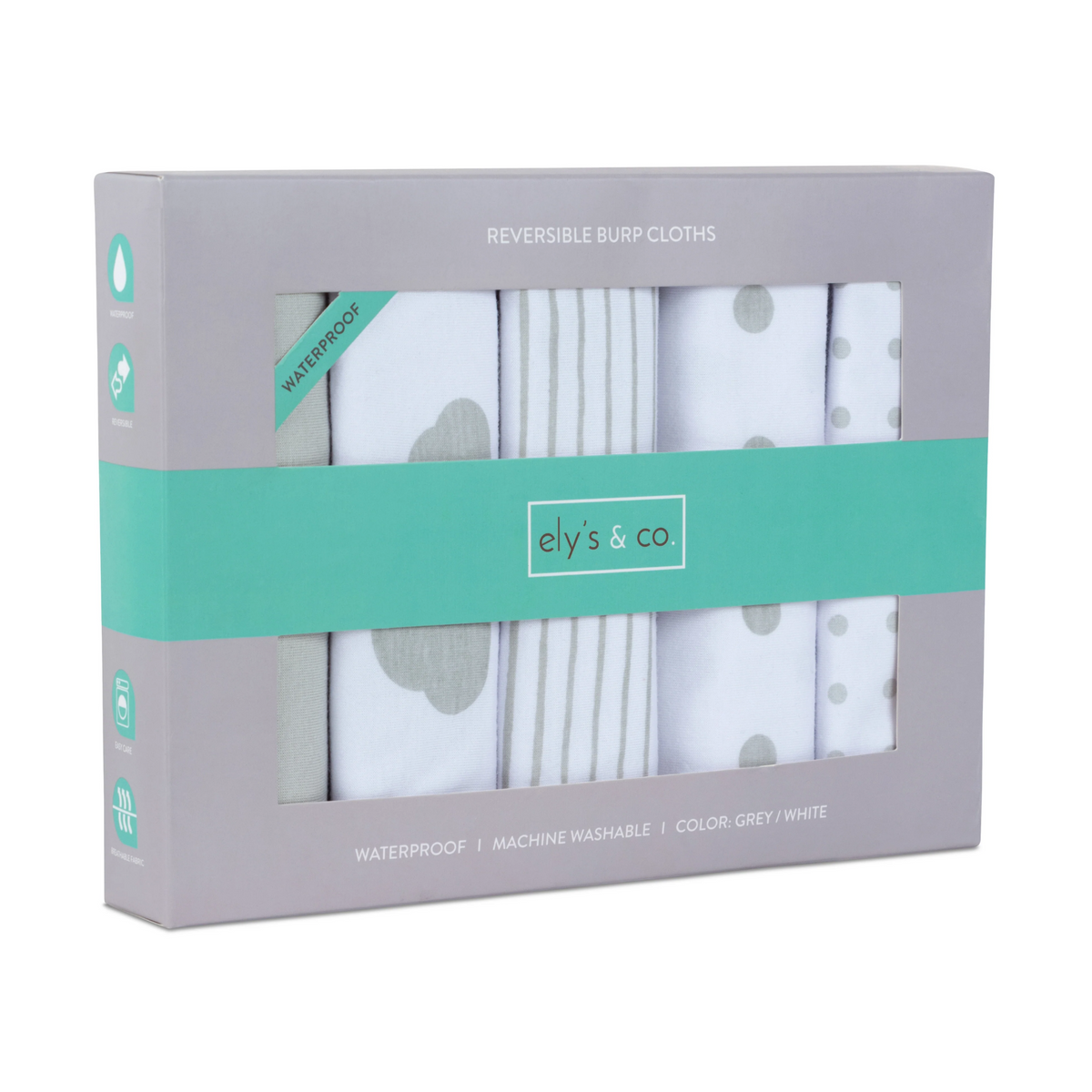 Ely's & Co Grey Combo Waterproof Burp Cloths 5 Pack