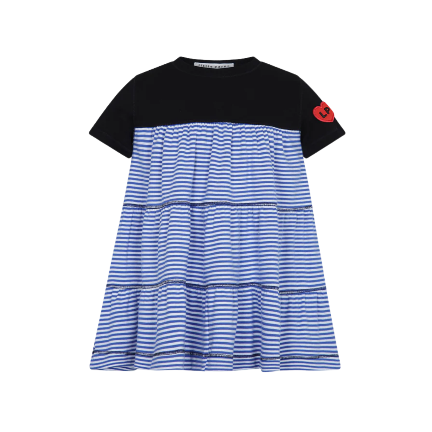 Little Parni Royal / White Varsity Mock Short Sleeve Dress