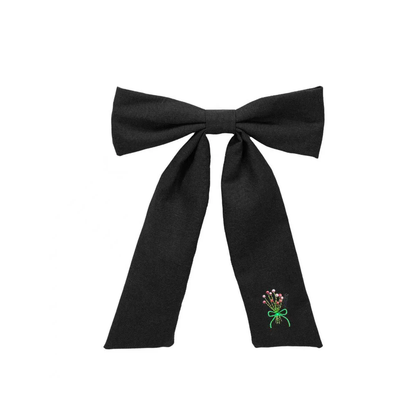 Tis Me Black Bouquet Embroidery Knit Collection Large Bow Clip