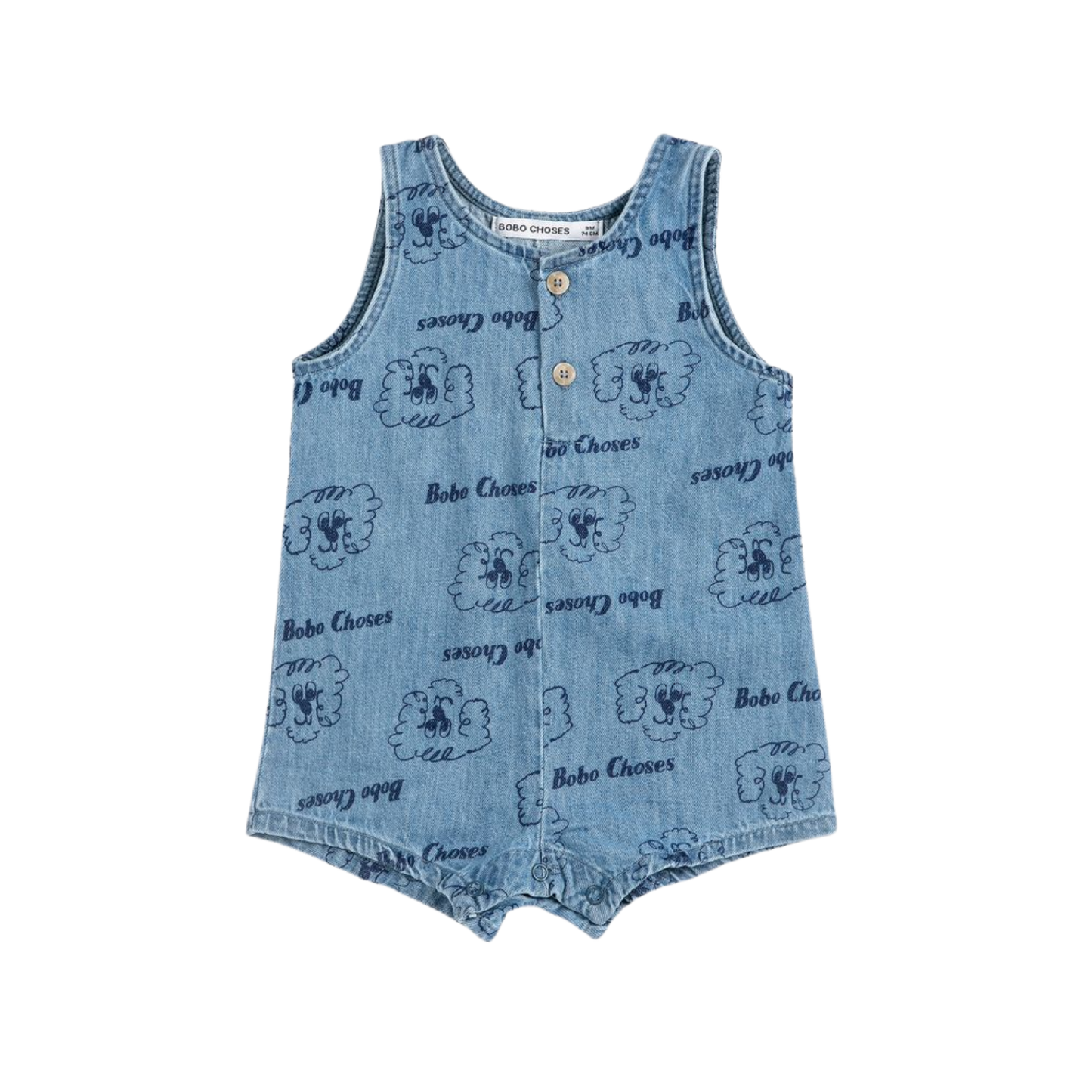 Bobo Choses Light Blue Pickles The Dog All Over Denim Romper