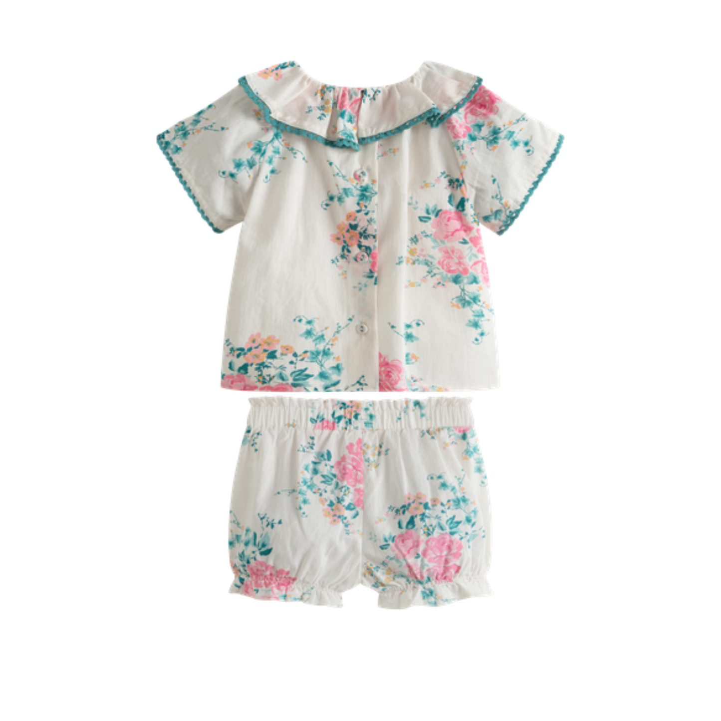 C'Era Una Volta Pink/White Miki Roses Poplin Shorts Set