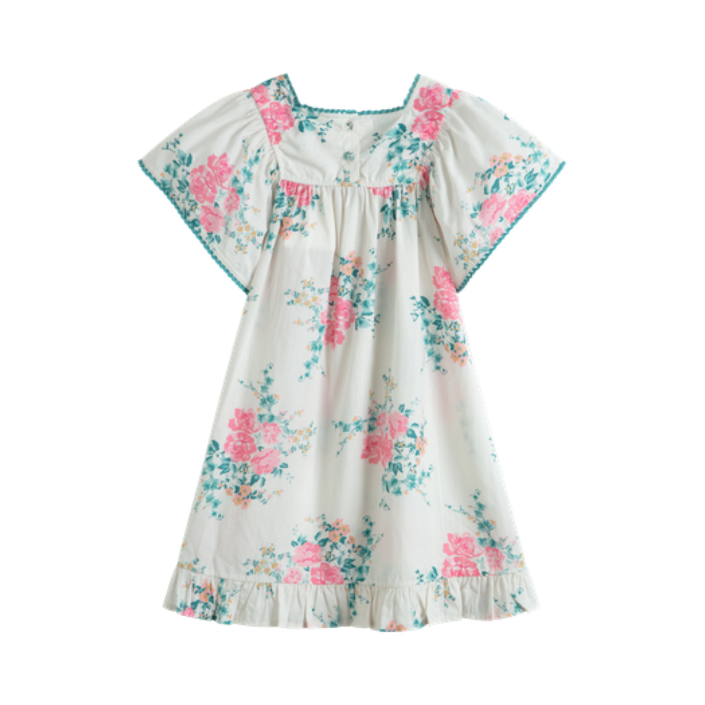 C'Era Una Volta Pink/White Luna Roses Poplin Short Sleeve Dress